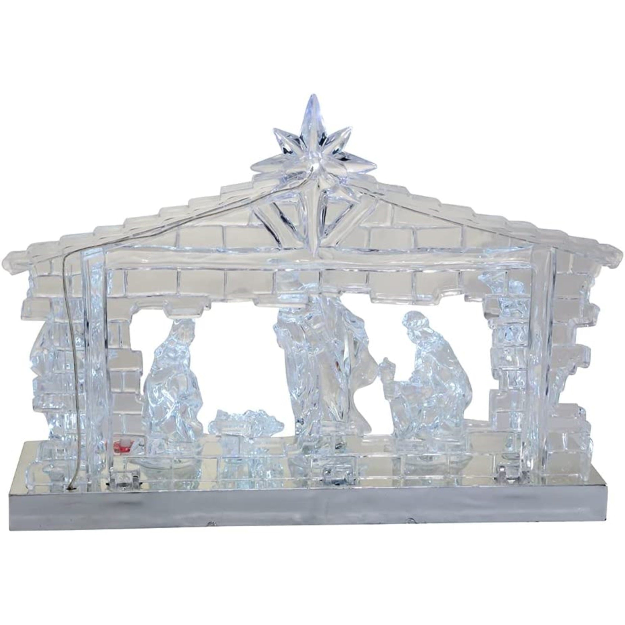 Kurt Adler Battery-Operated Clear Light-Up Musical Nativity Scene, 8.7”