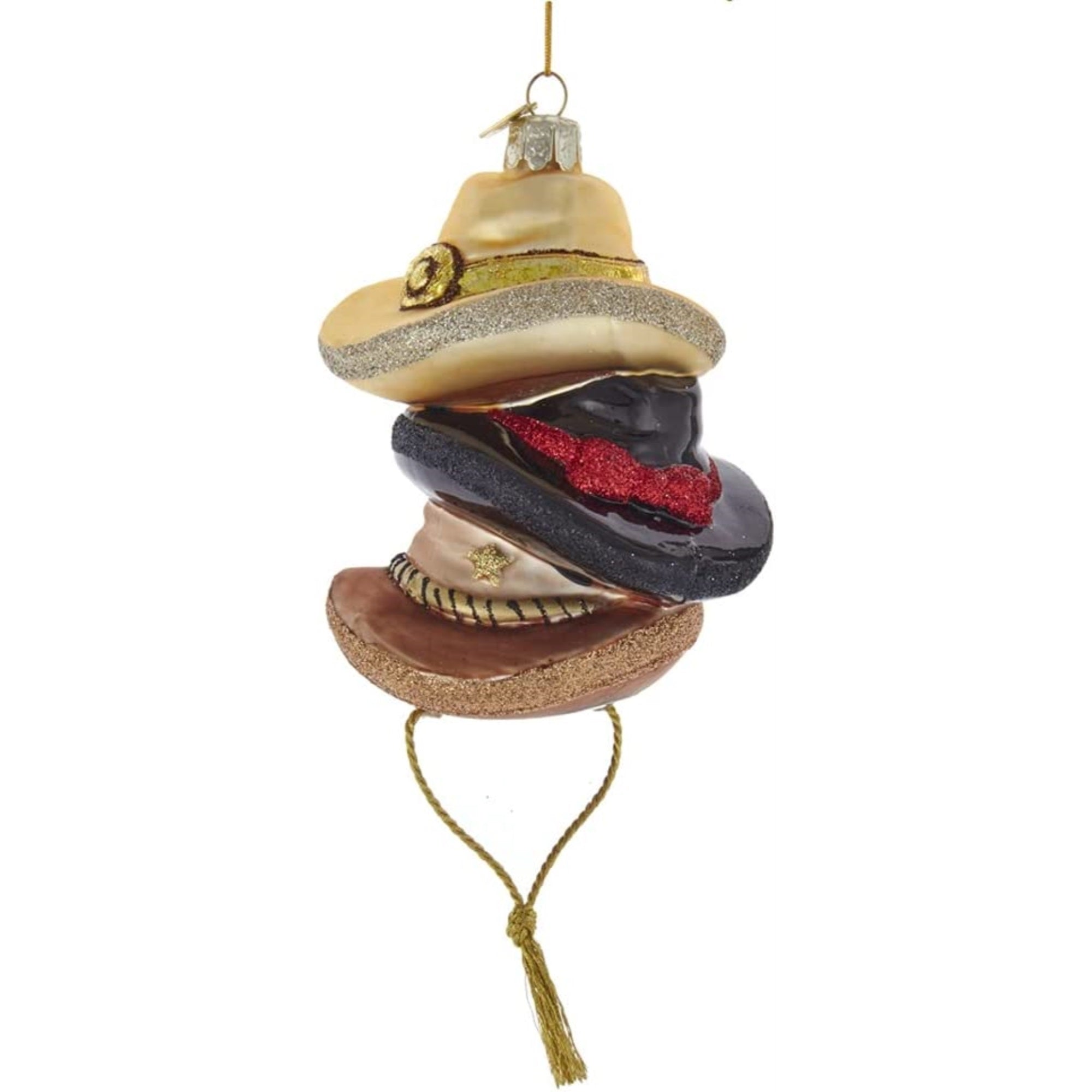 Kurt Adler Noble Gems Glass Ornament for Christmas Tree, Stacked Western Hats
