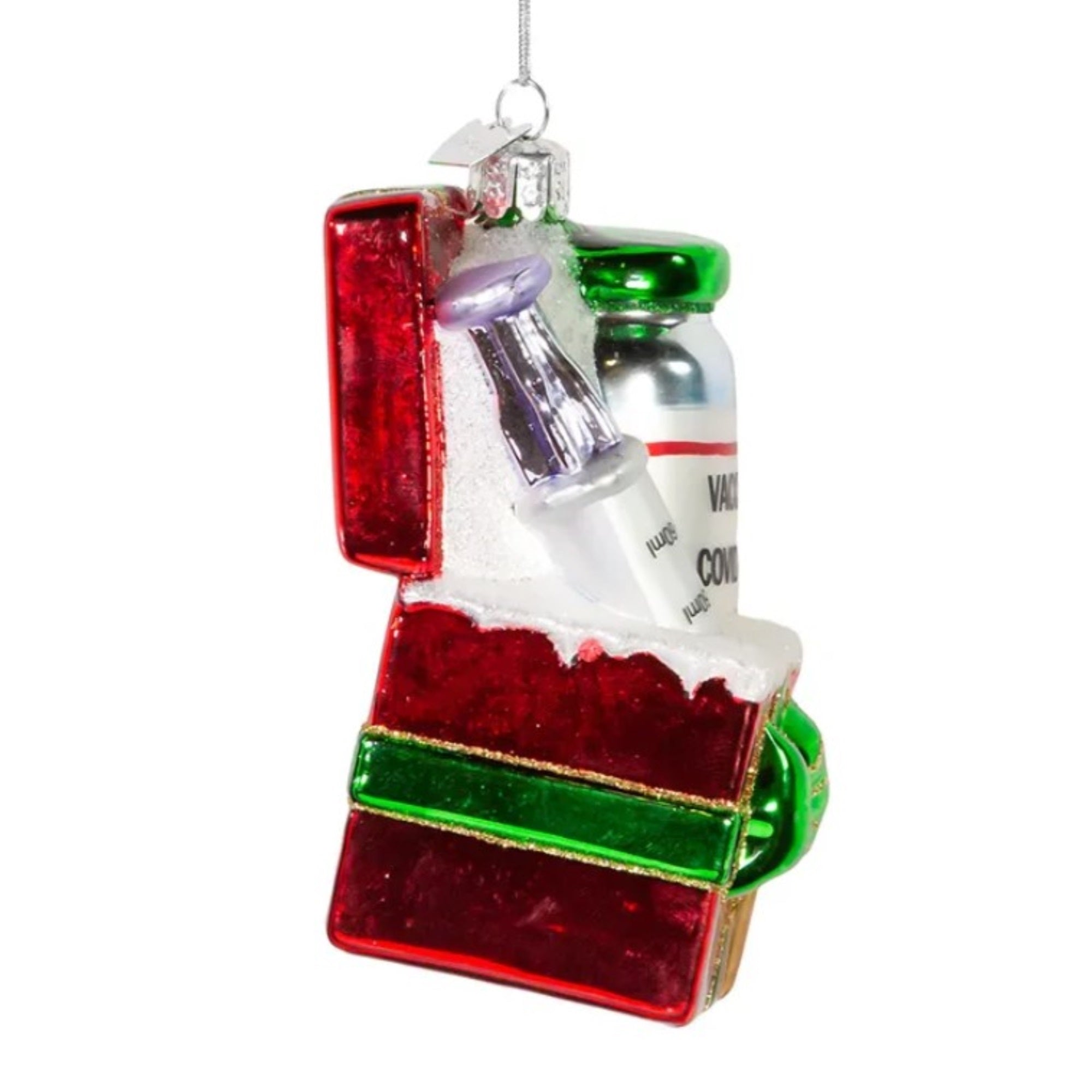 Kurt Adler Noble Gems Glass Ornament for Christmas Tree, COVID-19 Vaccine Gift Box