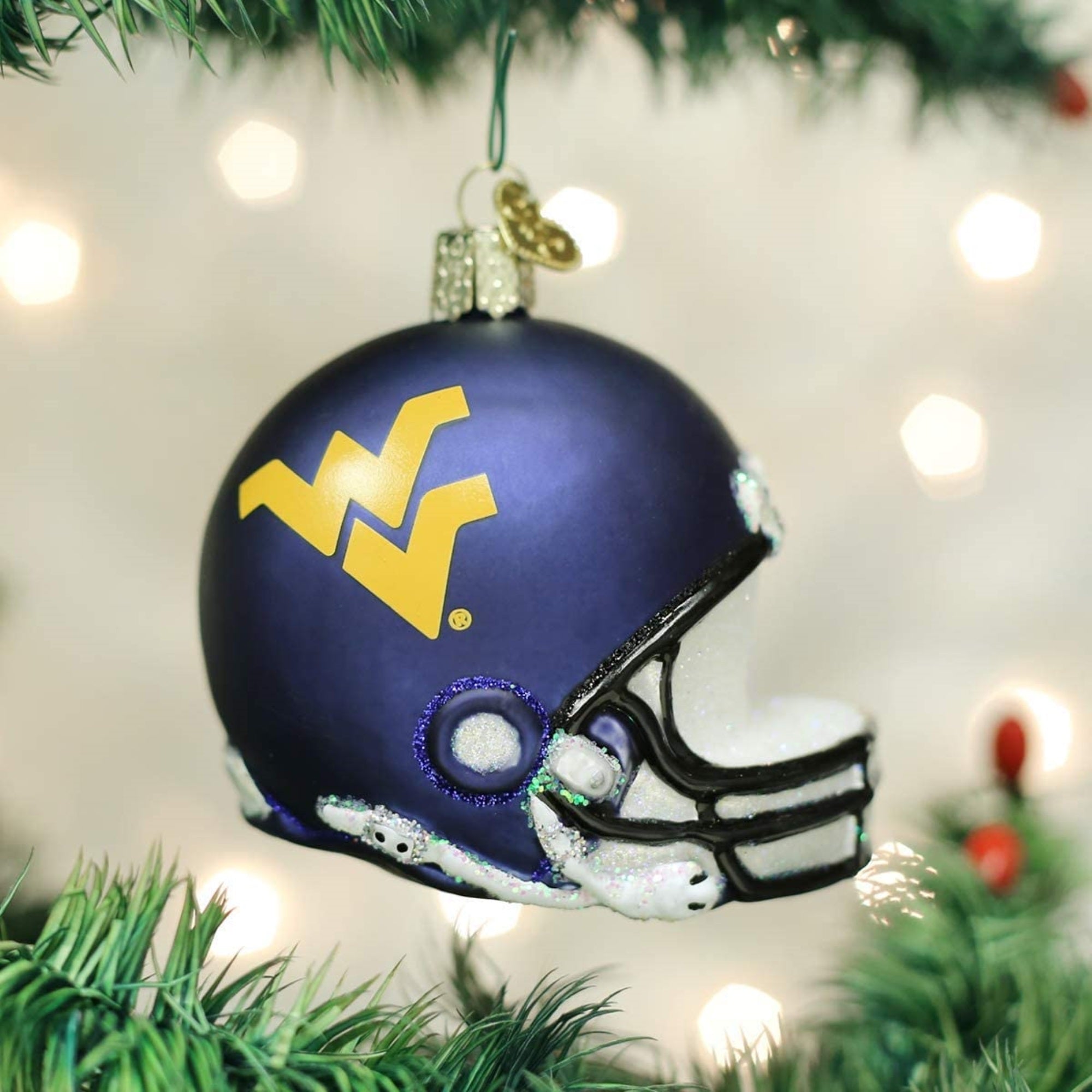 Old World Christmas Blown Glass Ornament for Christmas Tree, West Virginia Helmet