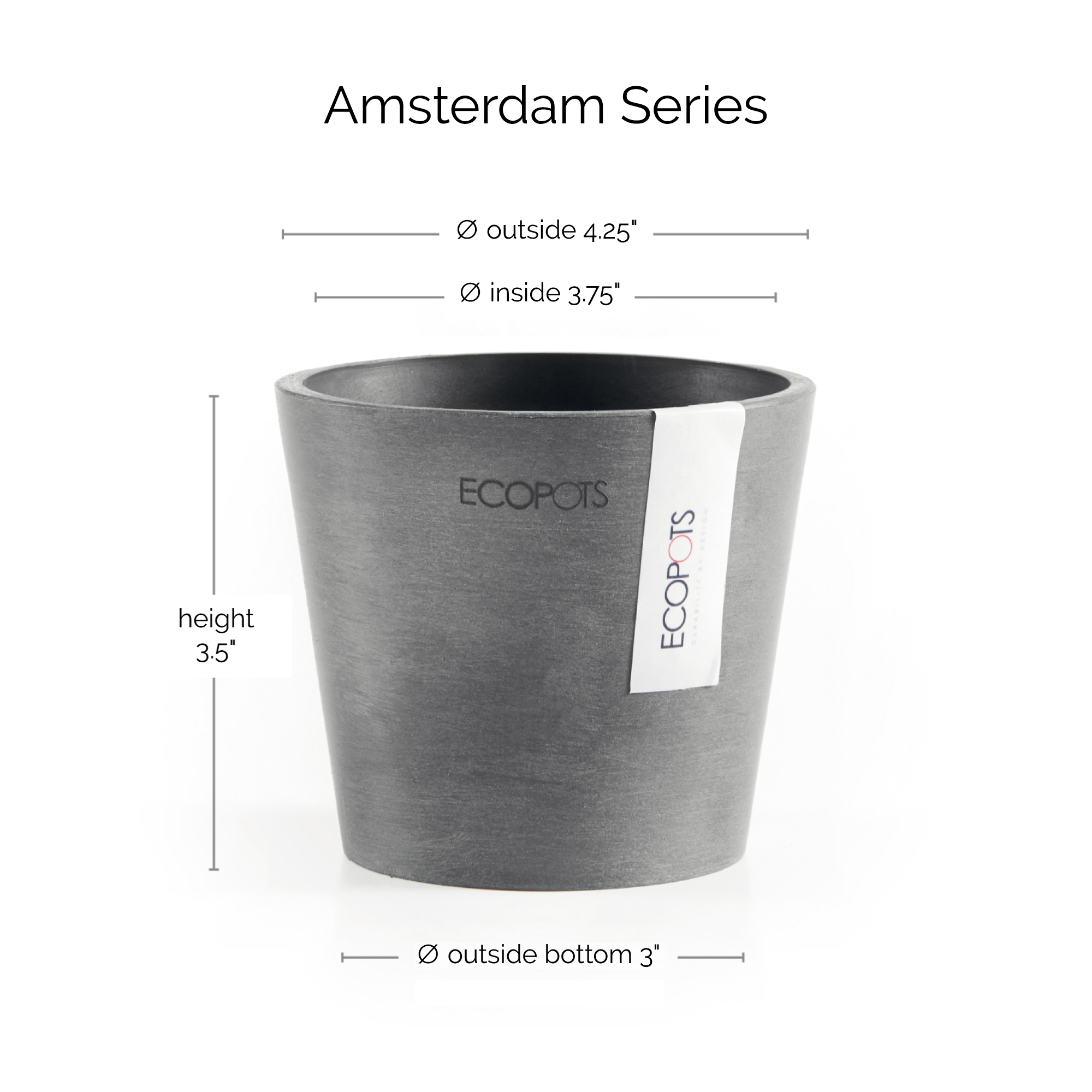 Ecopots Amsterdam Mini Durable Modern Round Recycled-Based Composite Flower Pot Planter