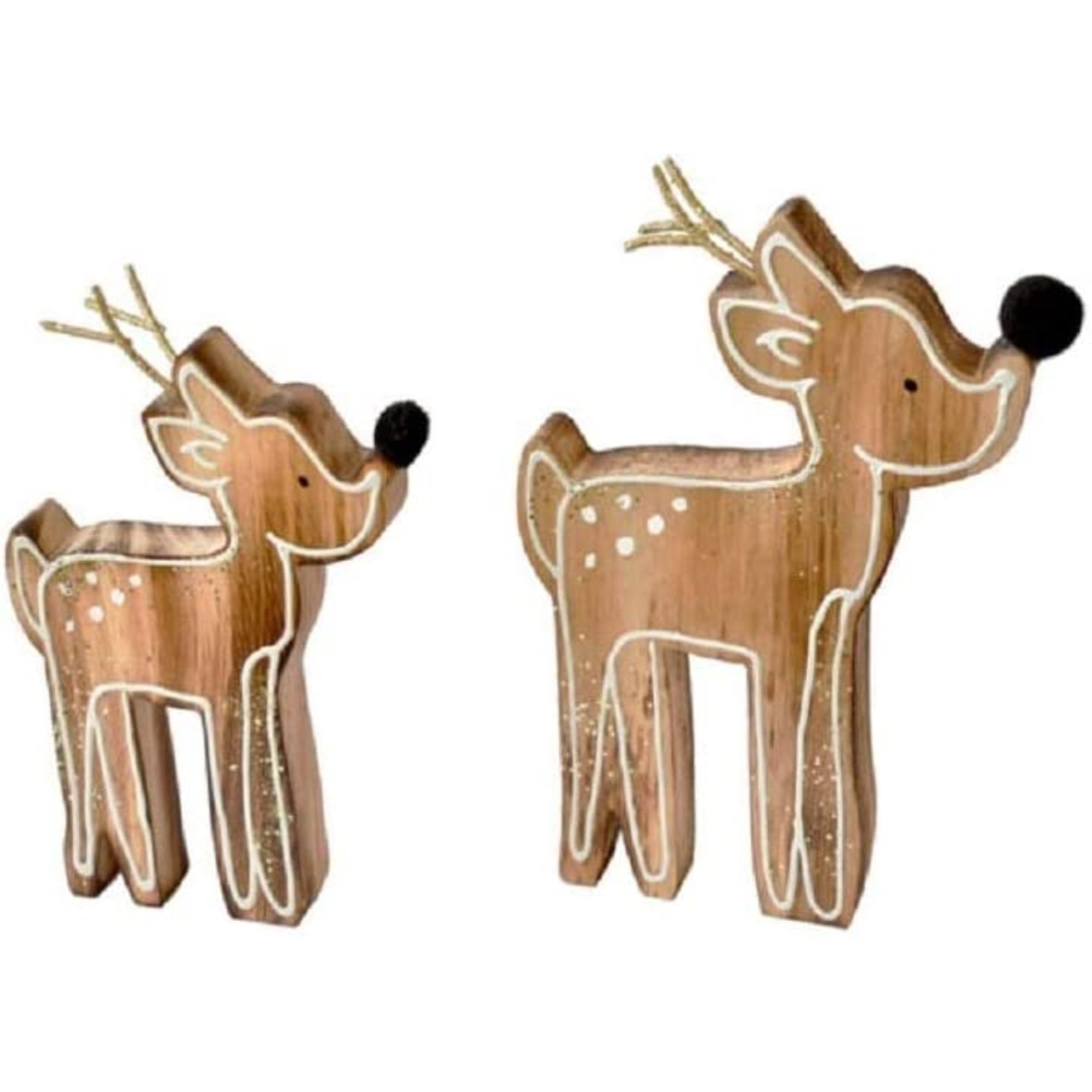 Ganz Wooden Tabletop Christmas Decorations, Reindeer Figurines, 2 Piece Set