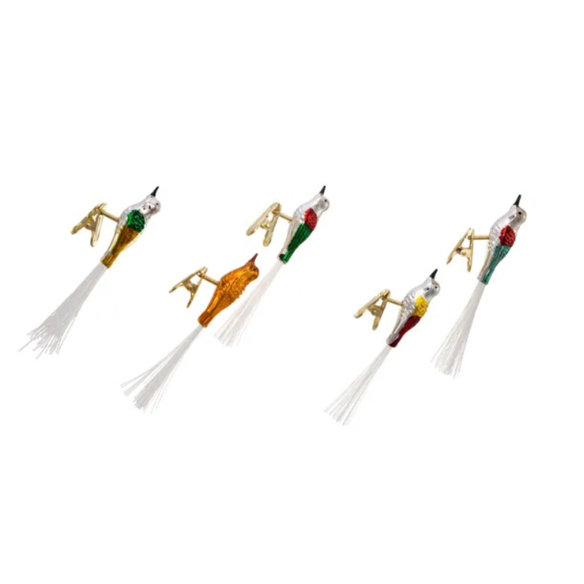 Kurt Adler Glass Clip-On Ornaments for Christmas Tree, Early Years Assorted Birds (Set of 5)