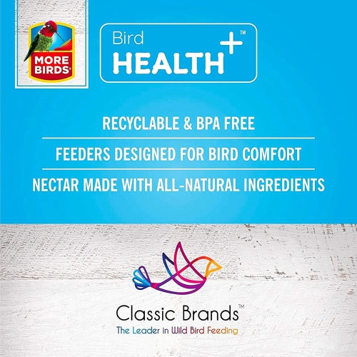 More Birds Classic Glass Ruby Hummingbird Feeder — Built-In Ant Moat, 4 Ports — 10 oz