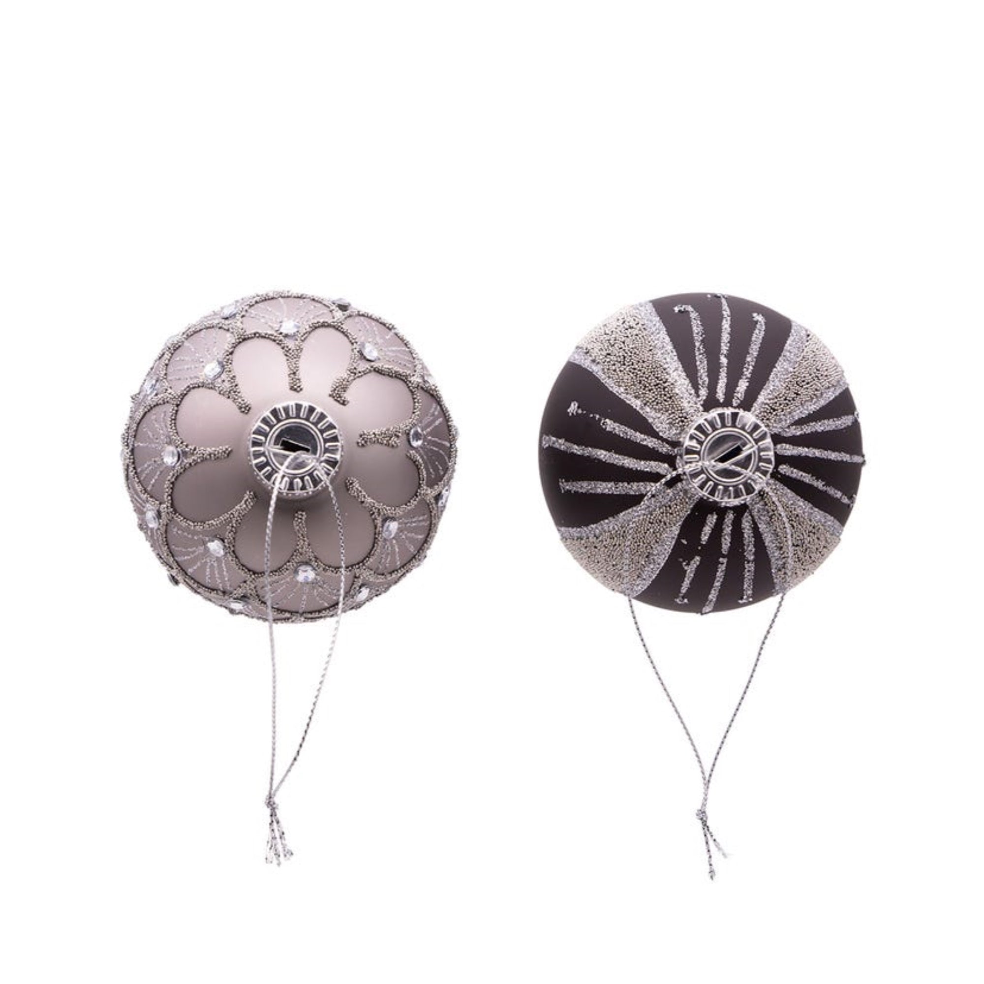 Kurt Adler Ornaments For Christmas Tree, Silver/Black Jeweled Glass Balls, 6 Piece Box Set, 3"