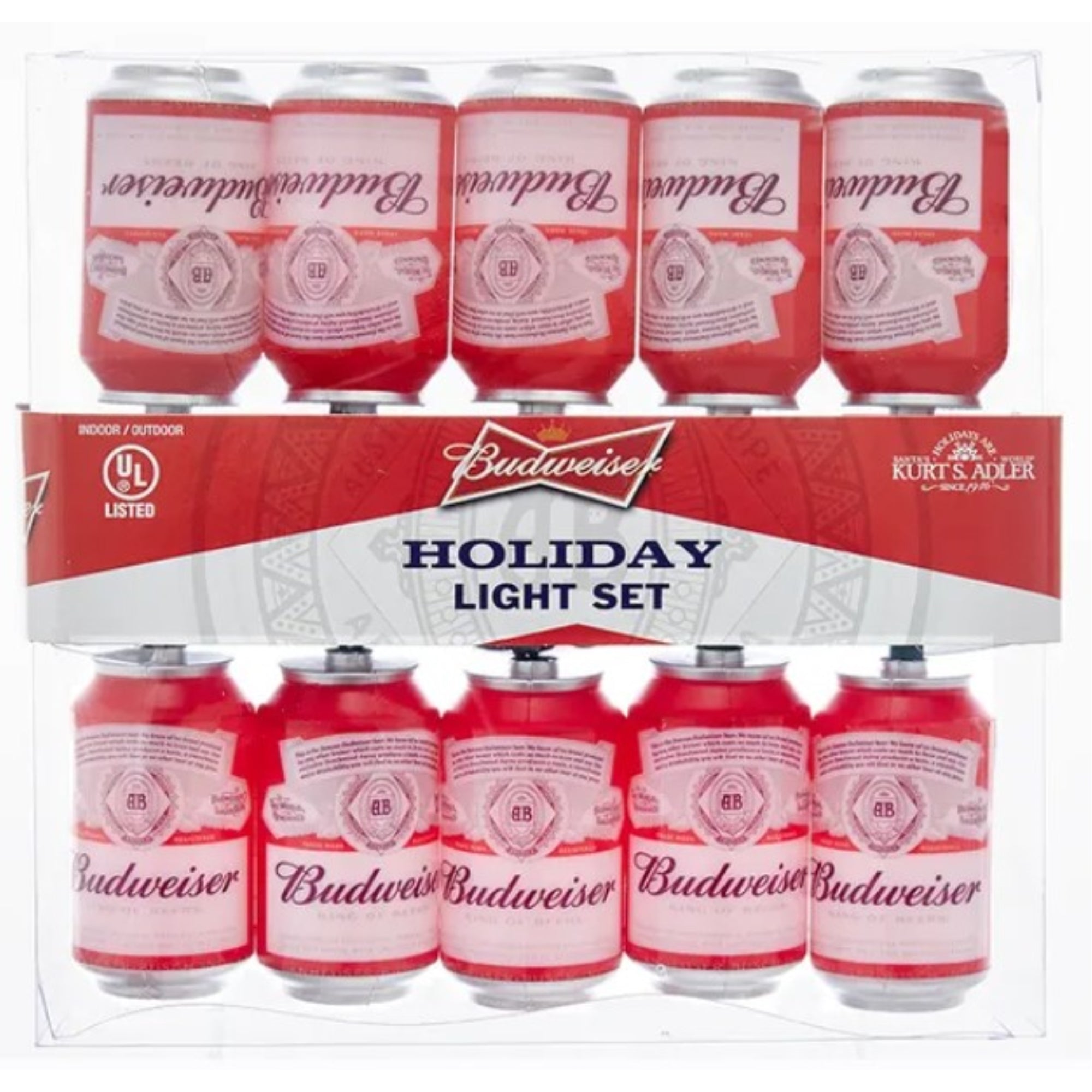 Kurt Adler Indoor/Outdoor String UL 10-Light Set, Budweiser Can Lights, 11ft