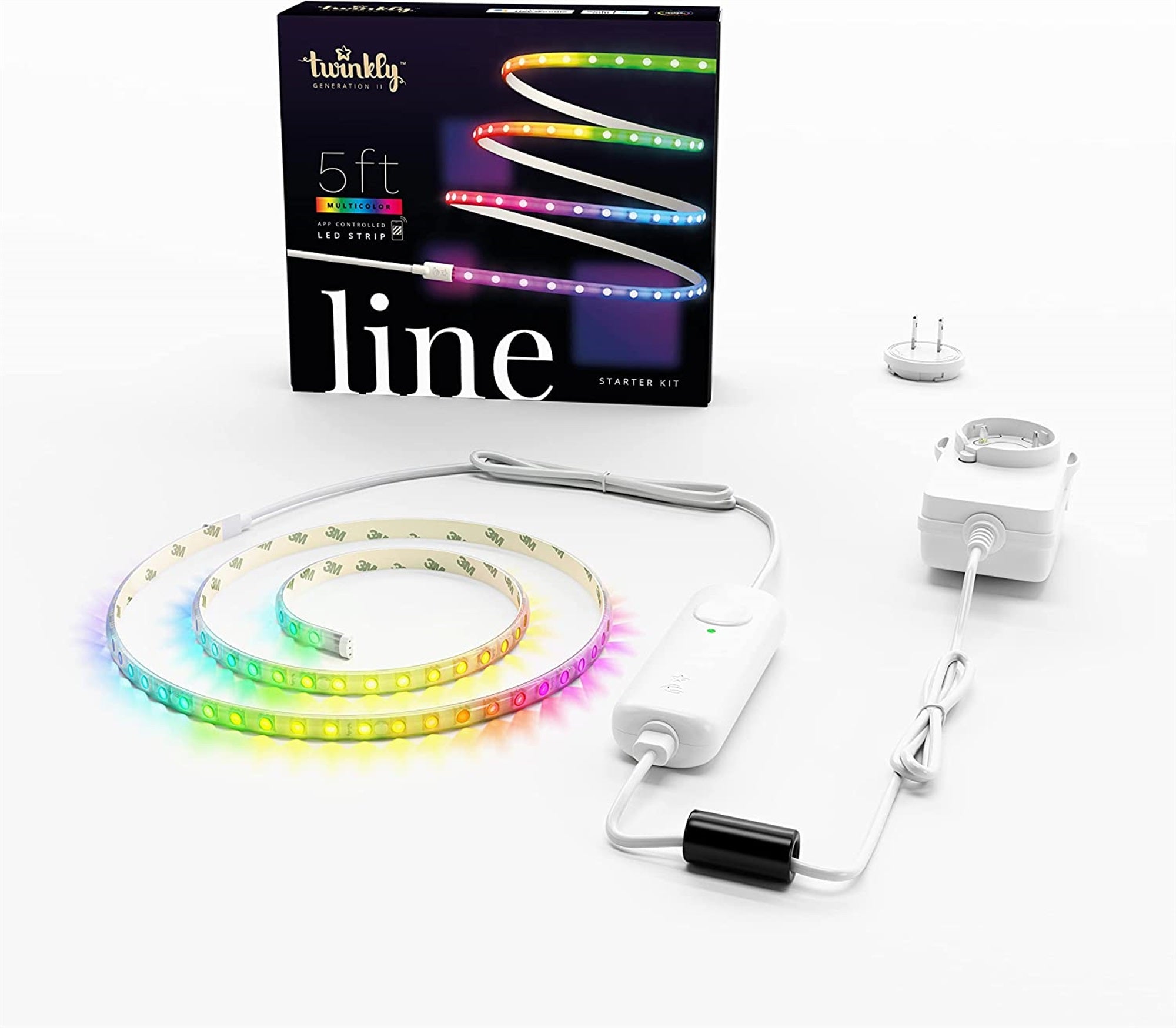 Twinkly Line App Controlled, Adhesive and Magnetic Wire Light Strip Starter Kit, Indoor Smart Home Lighting Decoration, Multicolor RGB LED, 5ft