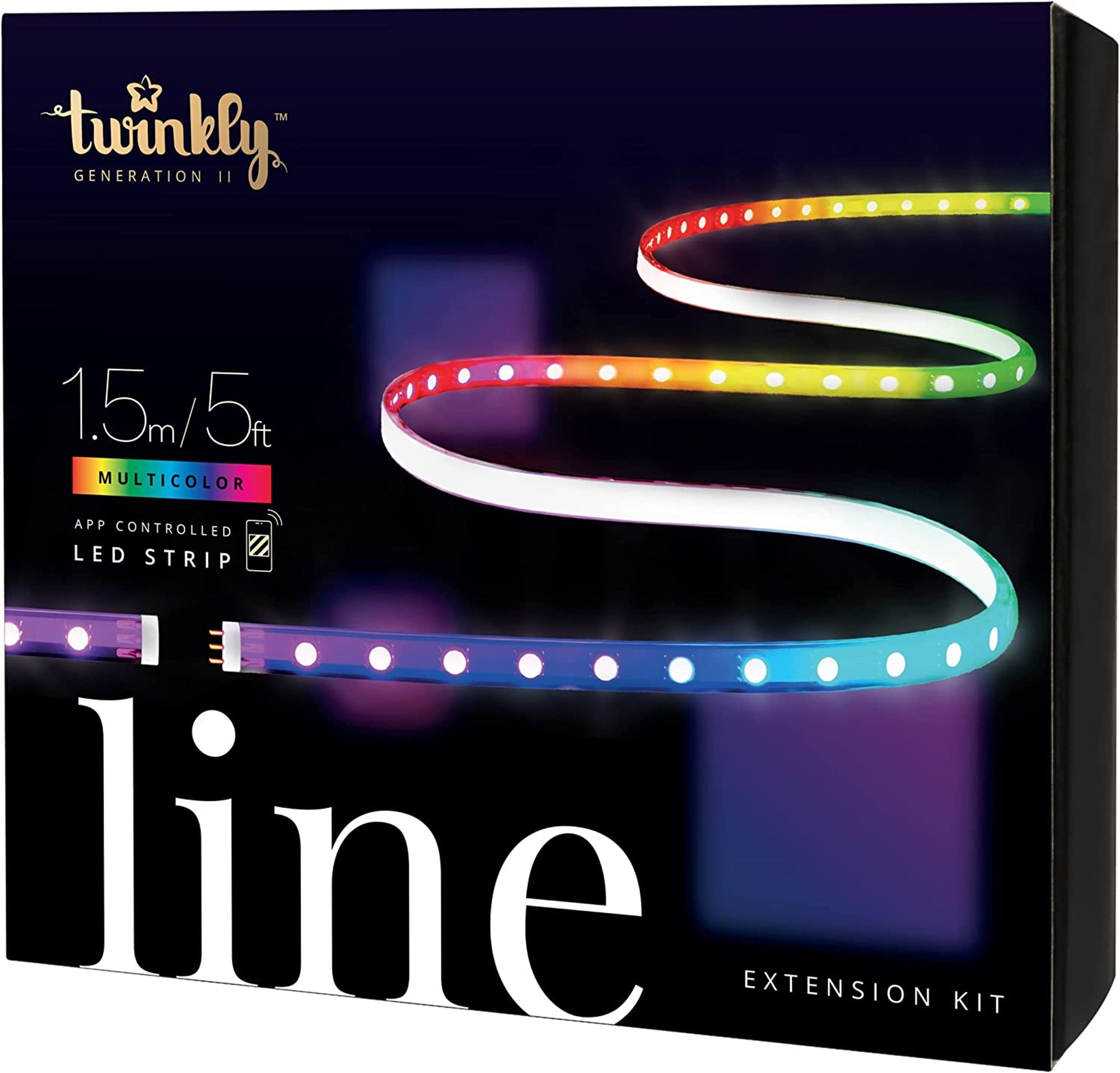 Twinkly Line App Controlled, Adhesive and Magnetic Wire Light Strip Starter Kit, Indoor Smart Home Lighting Decoration, Multicolor RGB LED, 5ft