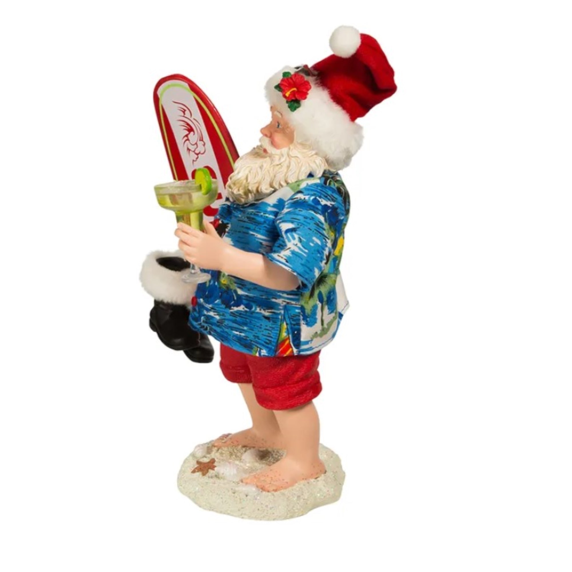 Kurt Adler Fabriche Collection, Beach Santa With Surfboard, 11"