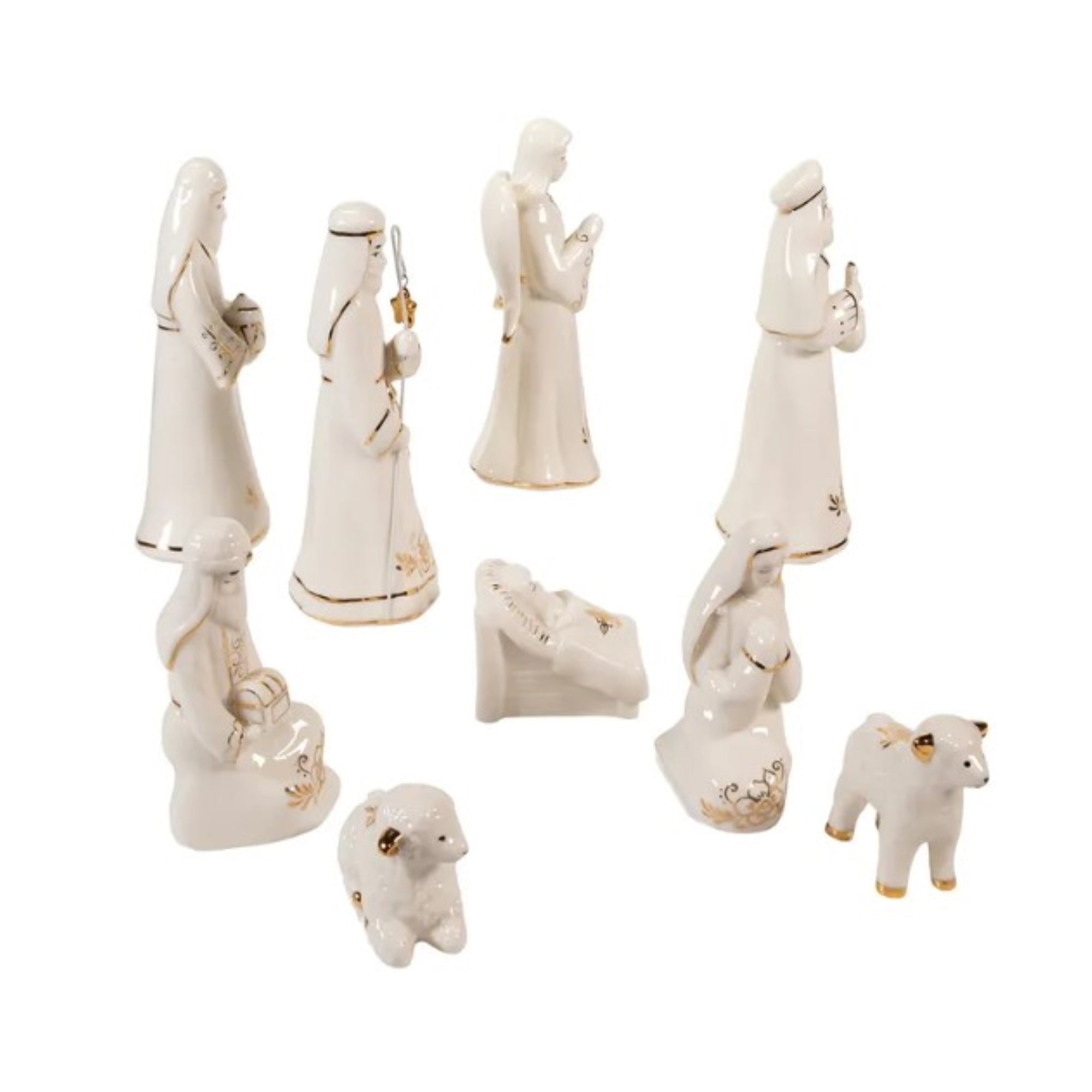Kurt Adler Resin Christmas Nativity Scene Tabletop Set, Gold and White (9-Pieces)