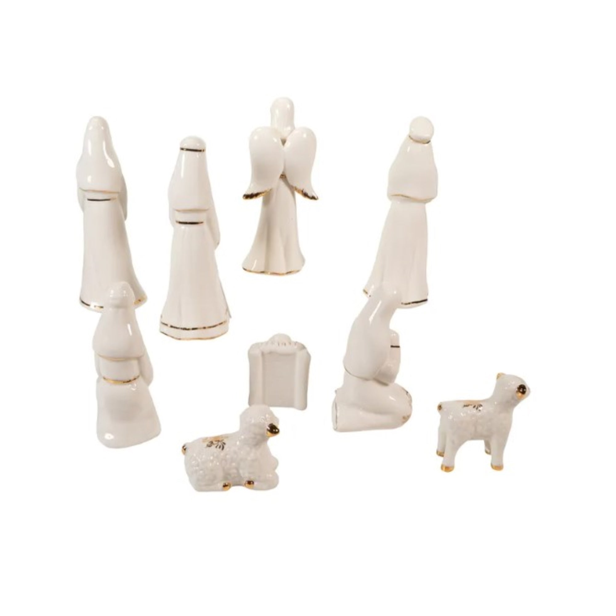 Kurt Adler Resin Christmas Nativity Scene Tabletop Set, Gold and White (9-Pieces)