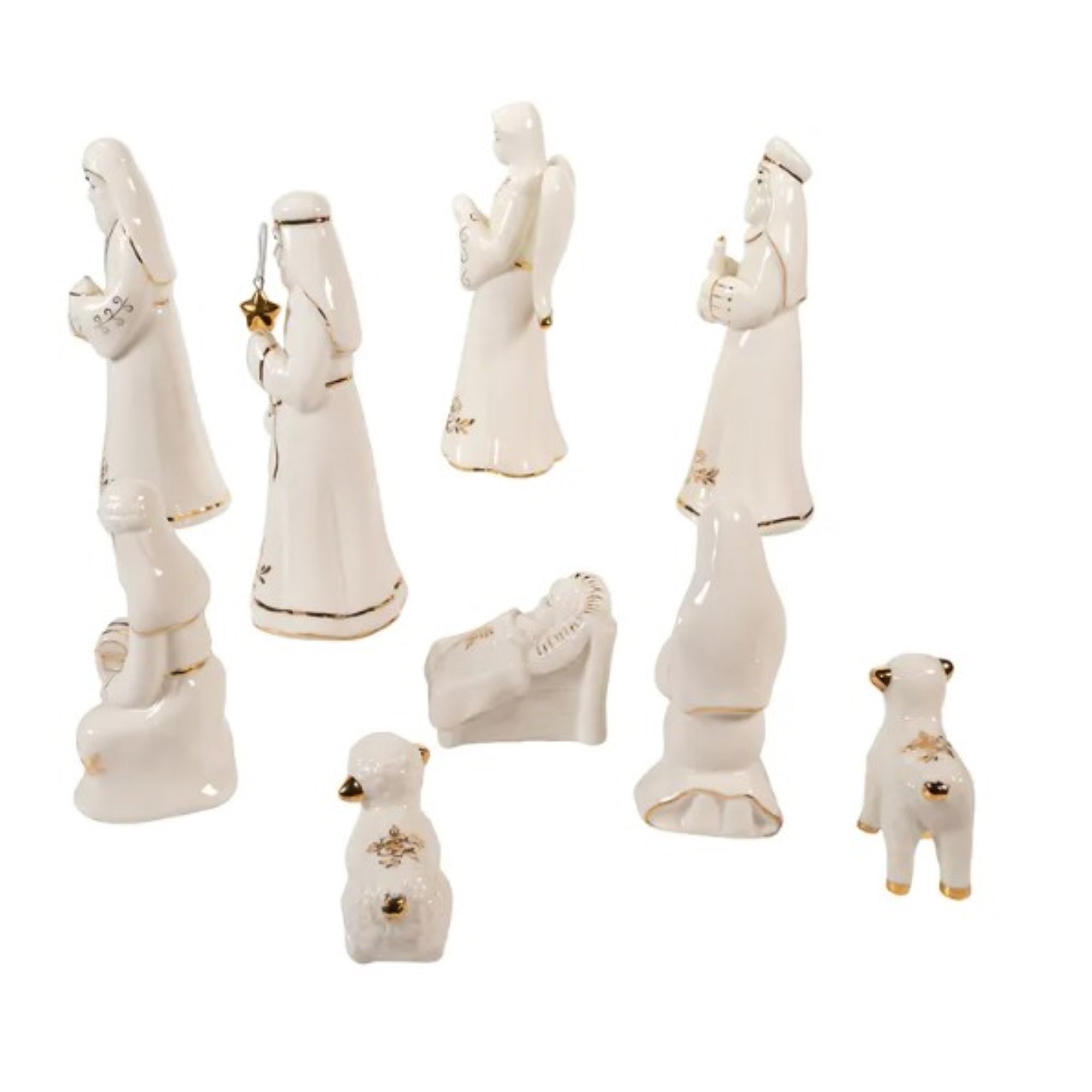 Kurt Adler Resin Christmas Nativity Scene Tabletop Set, Gold and White (9-Pieces)