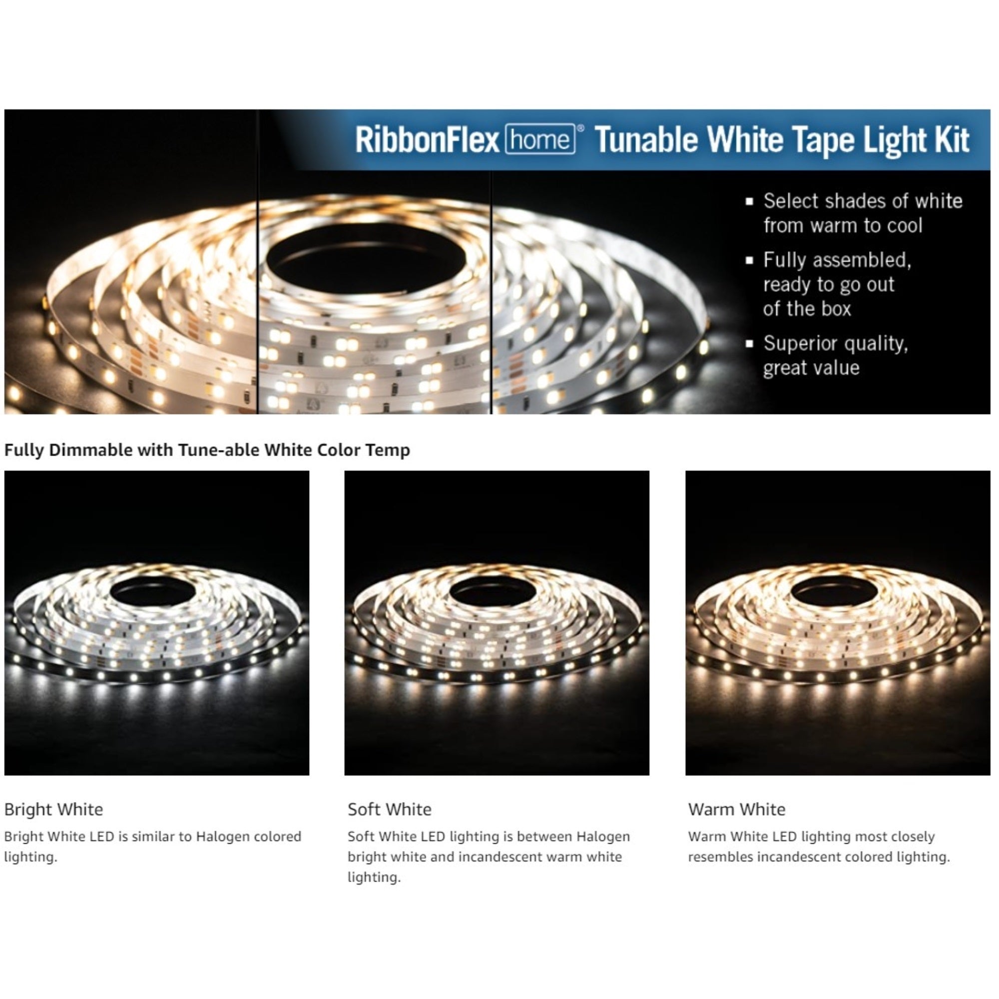 Armacost Lighting Ribbon Flex Home Tunable 16' White LED Tape Lights with Remote