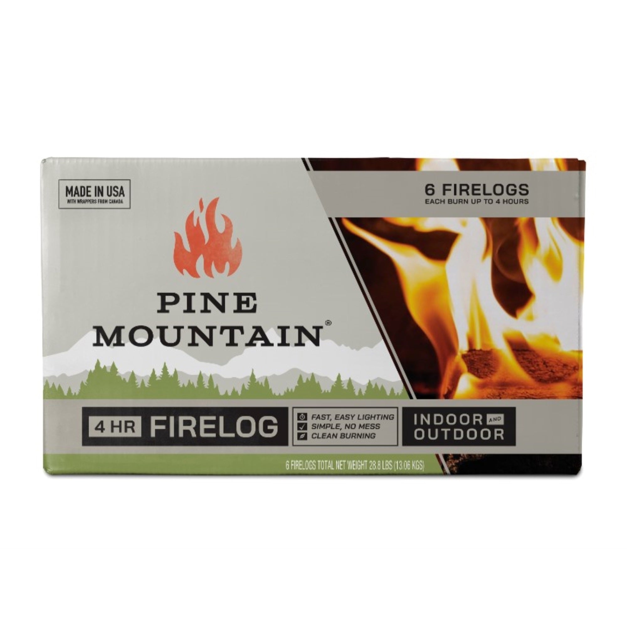Pine Mountain Traditional Indoor & Outdoor Firelogs — 4 Hour Burn, Clean-Burning (6 Pack)