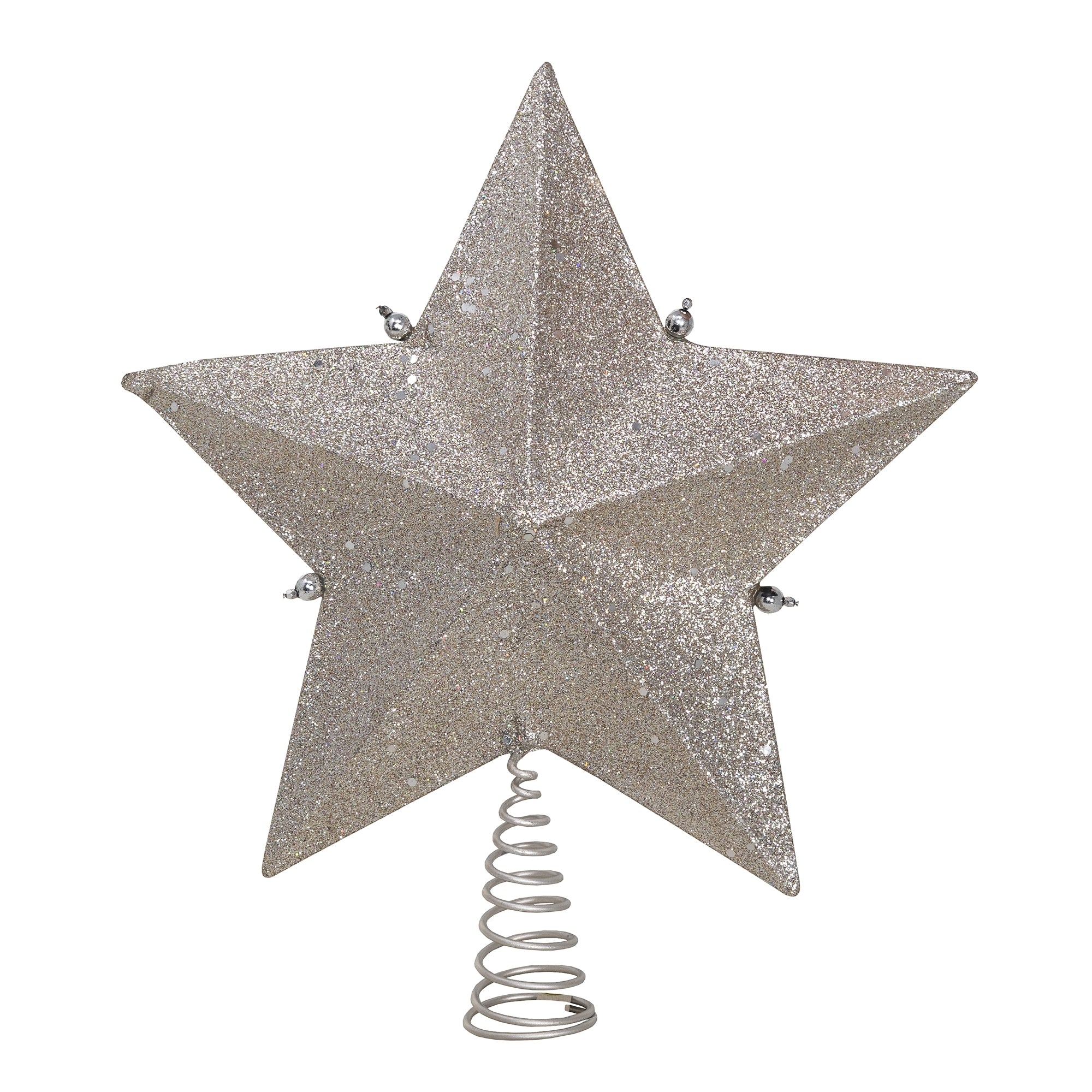 Kurt Adler Star Treetop with Ivory Pearls and Platinum Glass Glitter 13.5"