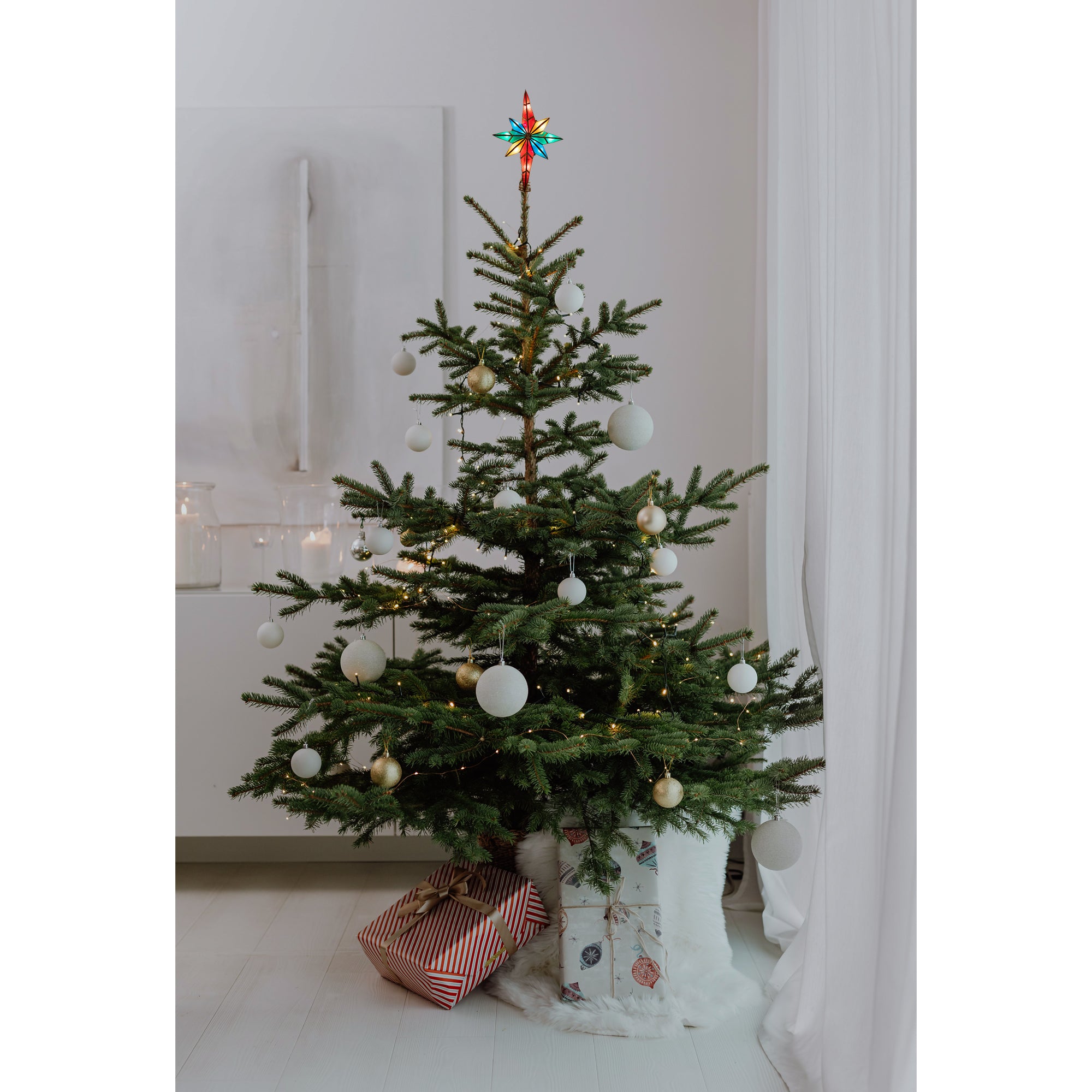Kurt Adler 10-Light Capiz Treetop, Multicolor Bethlehem Star w/ Gem Center, 12"