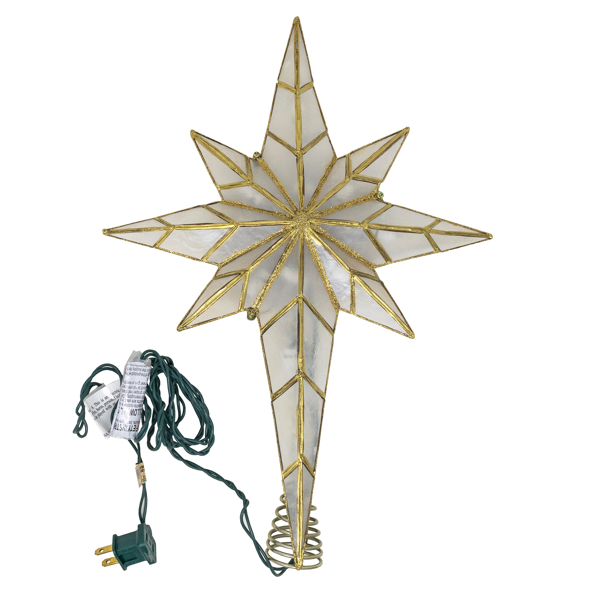 Kurt Adler 10-Light Capiz Christmas Tree Topper, Bethlehem Star, 16.5in