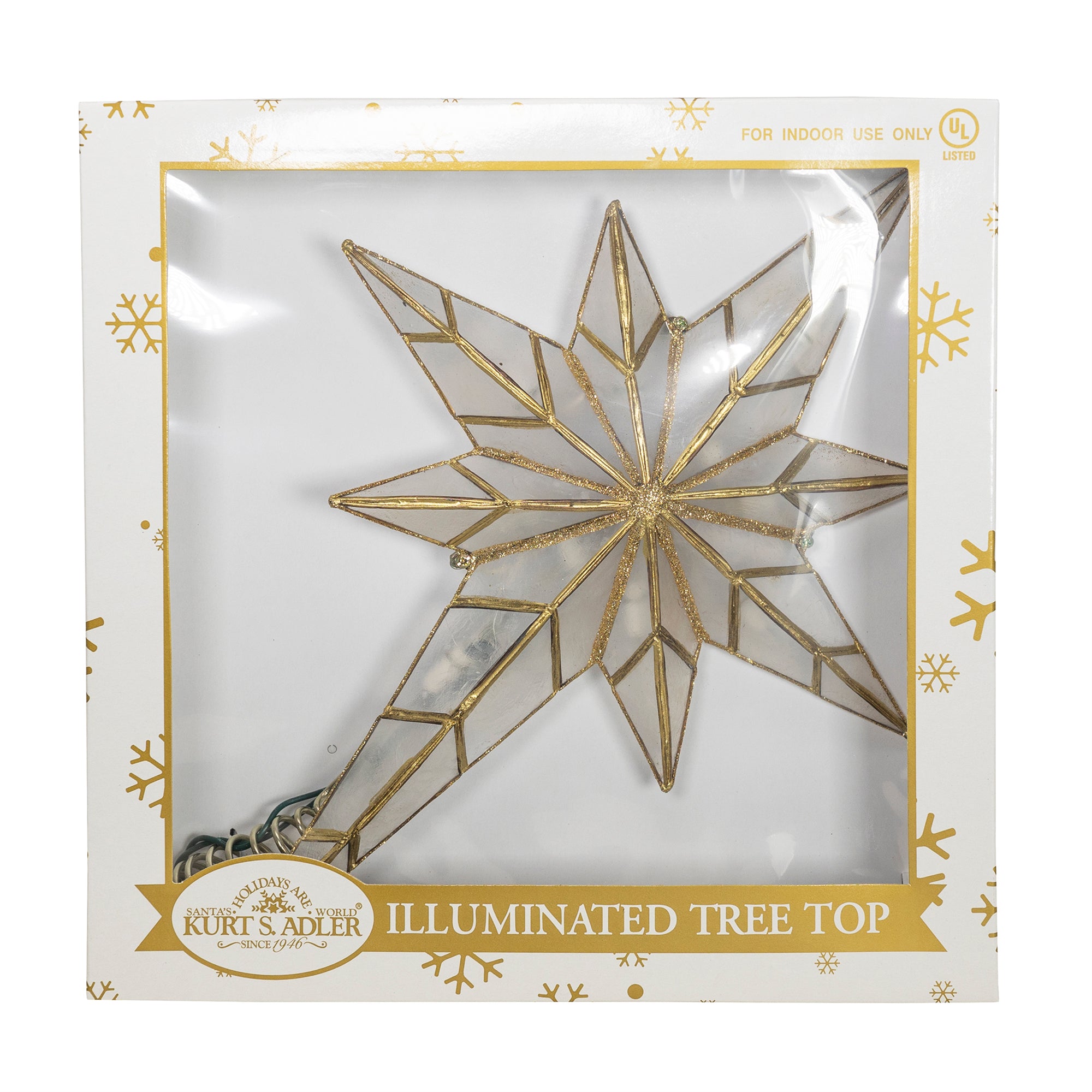 Kurt Adler 10-Light Capiz Christmas Tree Topper, Bethlehem Star, 16.5in