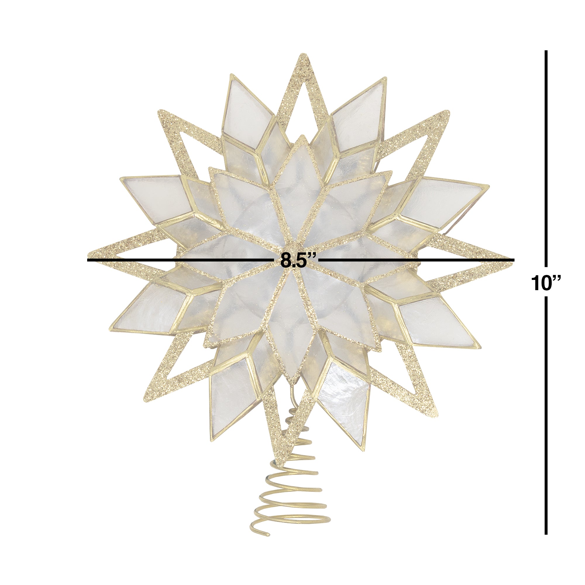 Kurt Adler 10-Light Capiz Treetop, Gold Glitter Star, 9.5"
