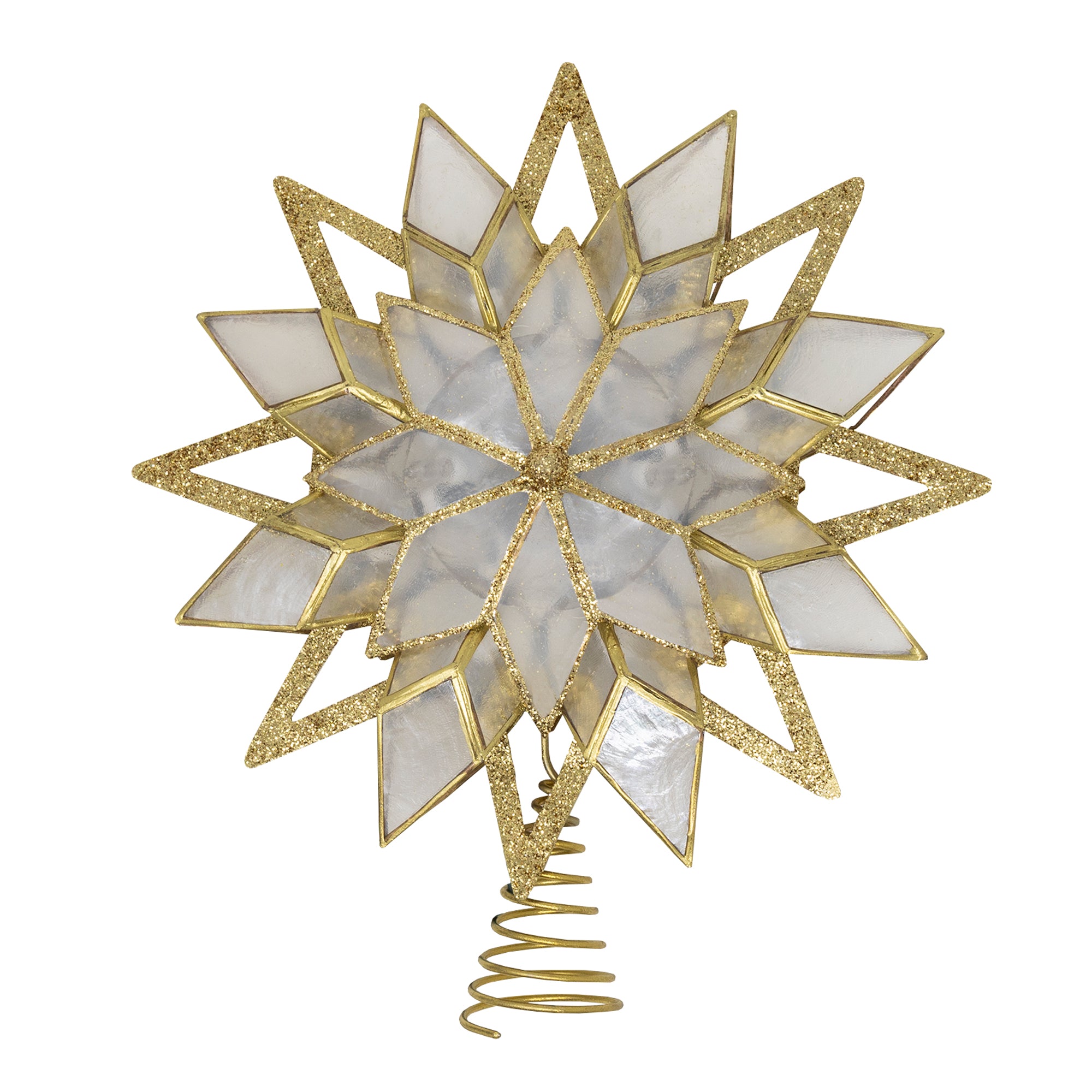 Kurt Adler 10-Light Capiz Treetop, Gold Glitter Star, 9.5"