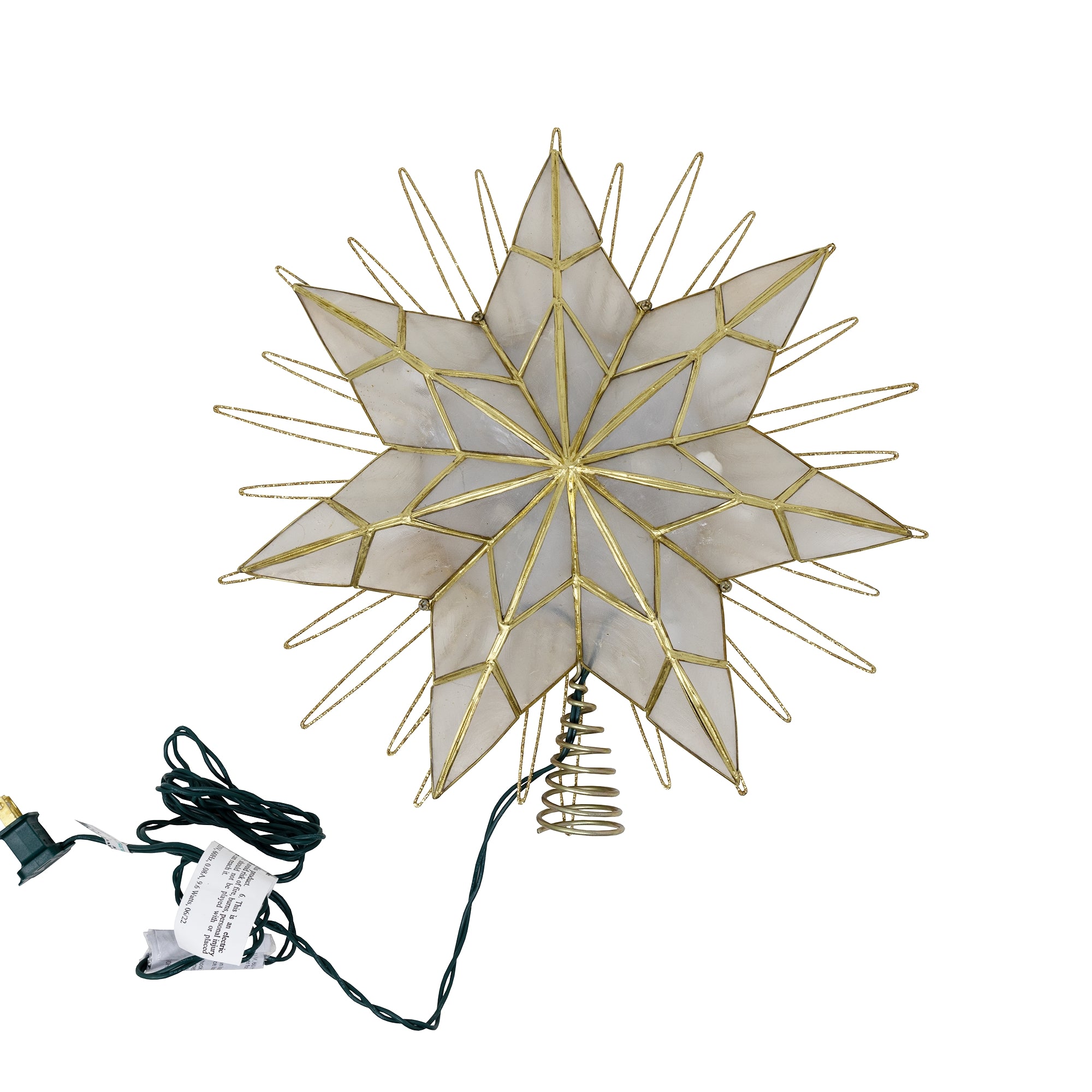 Kurt Adler 7-Point Natural Capiz Star Lighted Treetop, 14"