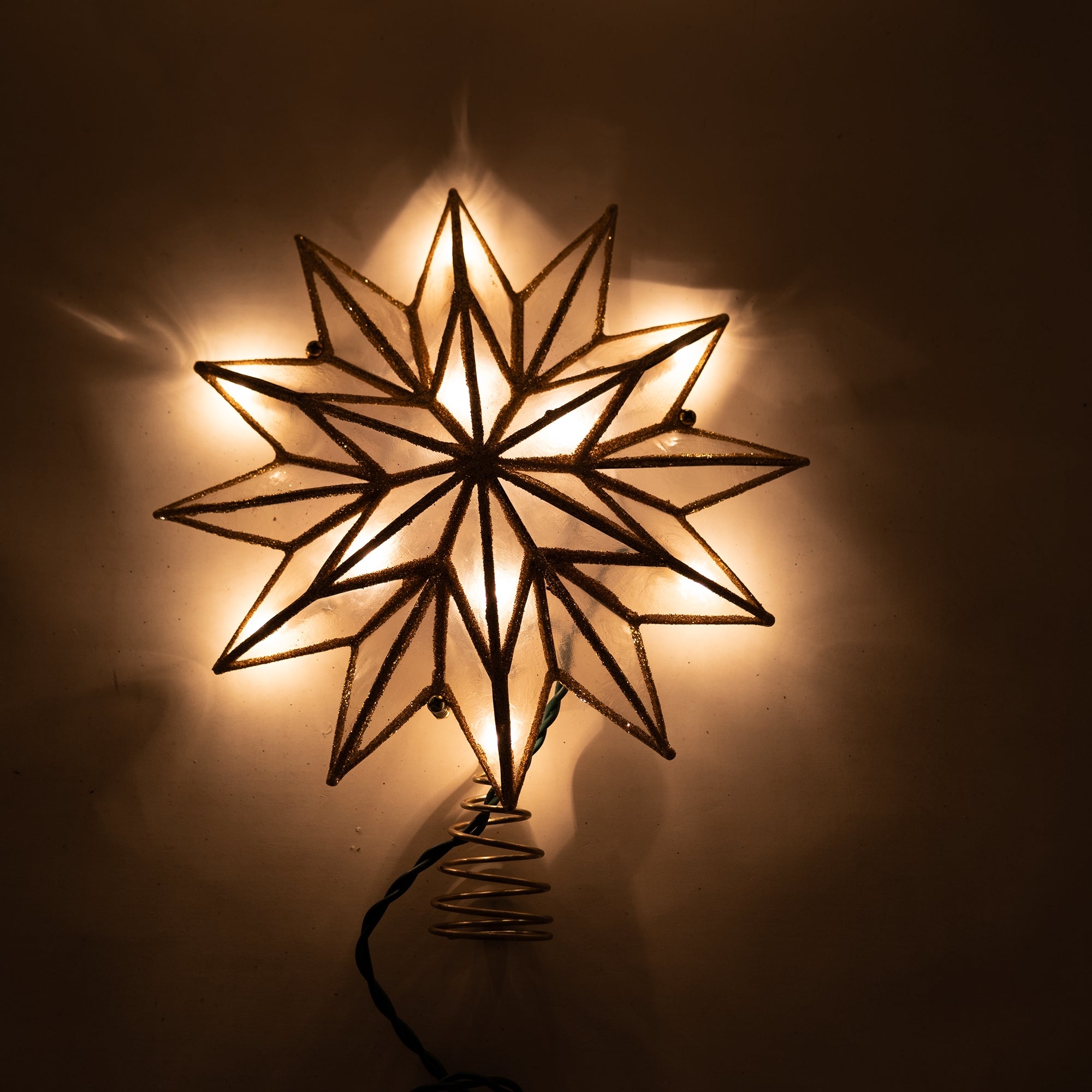 Kurt Adler 12-Point Capiz Gold Star Christmas Treetop, 9"