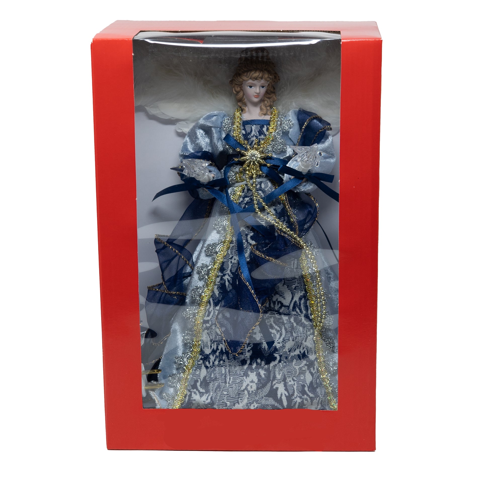 Kurt S. Adler Christmas Lighted Angel Treetopper, Blue Dress, 12"