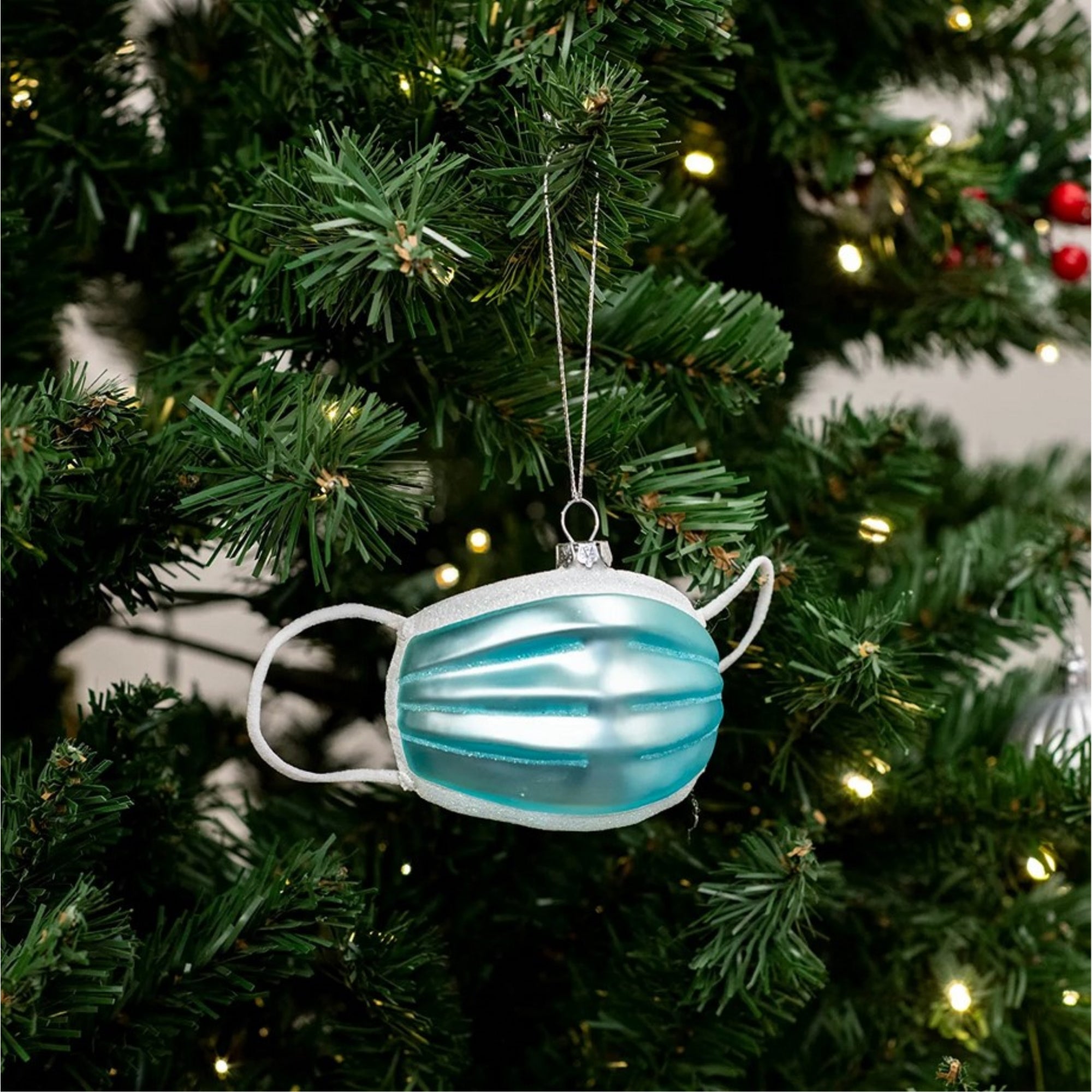 Kurt Adler Glass Ornaments for Christmas Tree, Face Masks (Pack of 2)