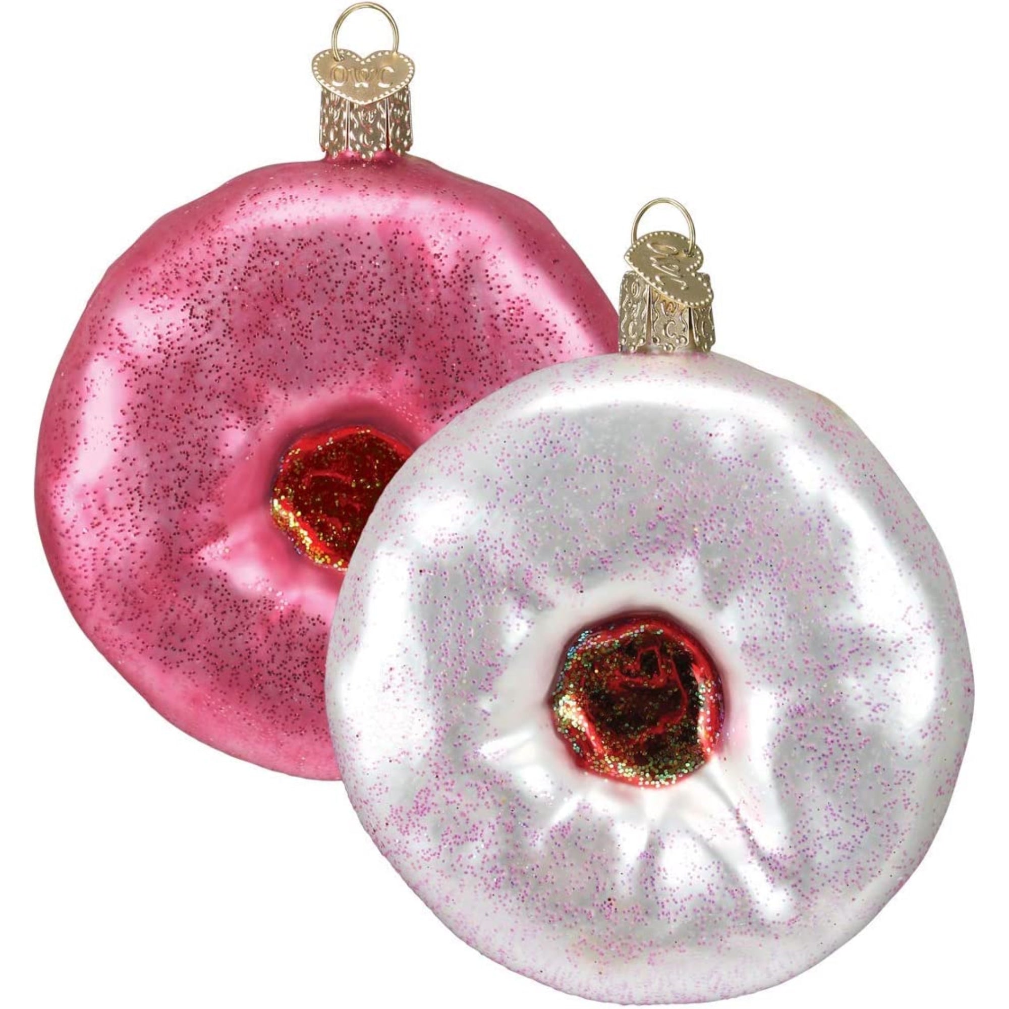 Old World Christmas Blown Glass Ornament for Christmas Tree, Frosted Donuts, Assorted (Pack of 2)