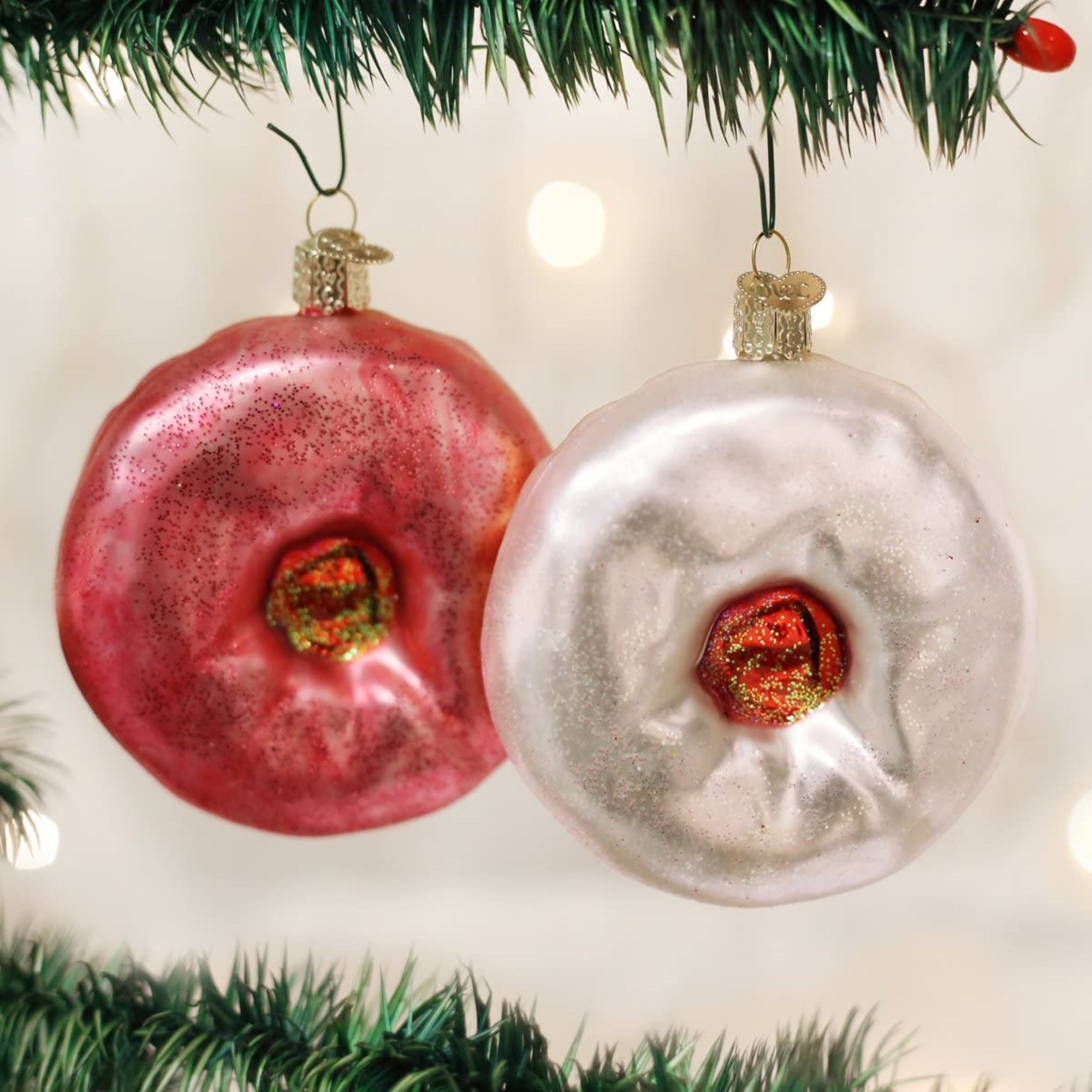 Old World Christmas Blown Glass Ornament for Christmas Tree, Frosted Donuts, Assorted (Pack of 2)