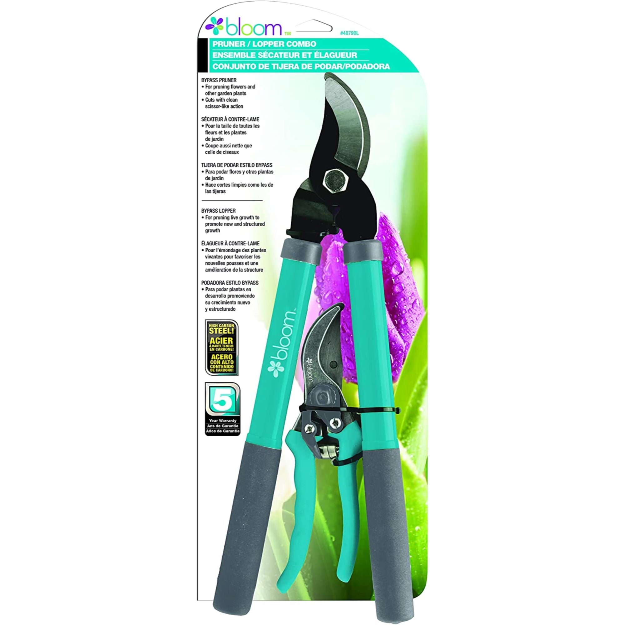 Bond Bloom 2-Piece Garden Lopper and Pruner Set – 15” Lopper & 8” Pruner, Assorted Colors (Pack of 1)