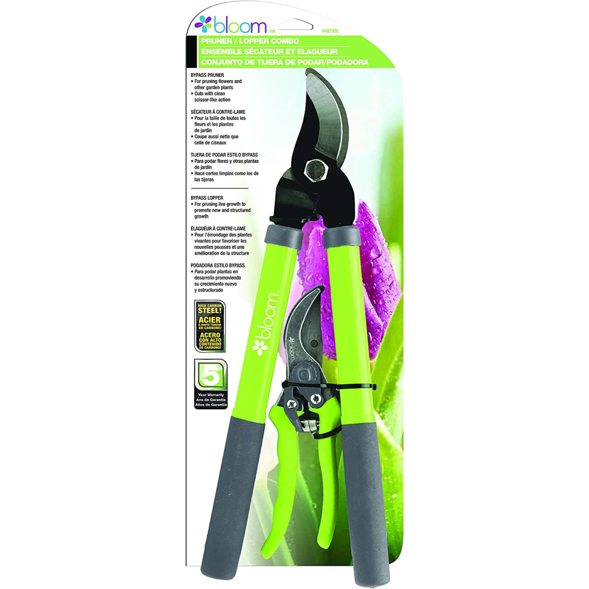 Bond Bloom 2-Piece Garden Lopper and Pruner Set – 15” Lopper & 8” Pruner, Assorted Colors (Pack of 1)