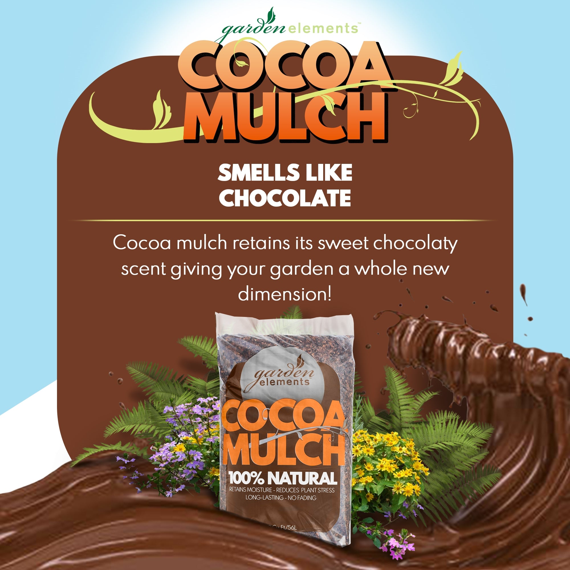 Garden Elements 100% Natural Cocoa Bean Shell Mulch for Gardens, Flower Beds, Potted Plants, and Mulching, 2 cu ft
