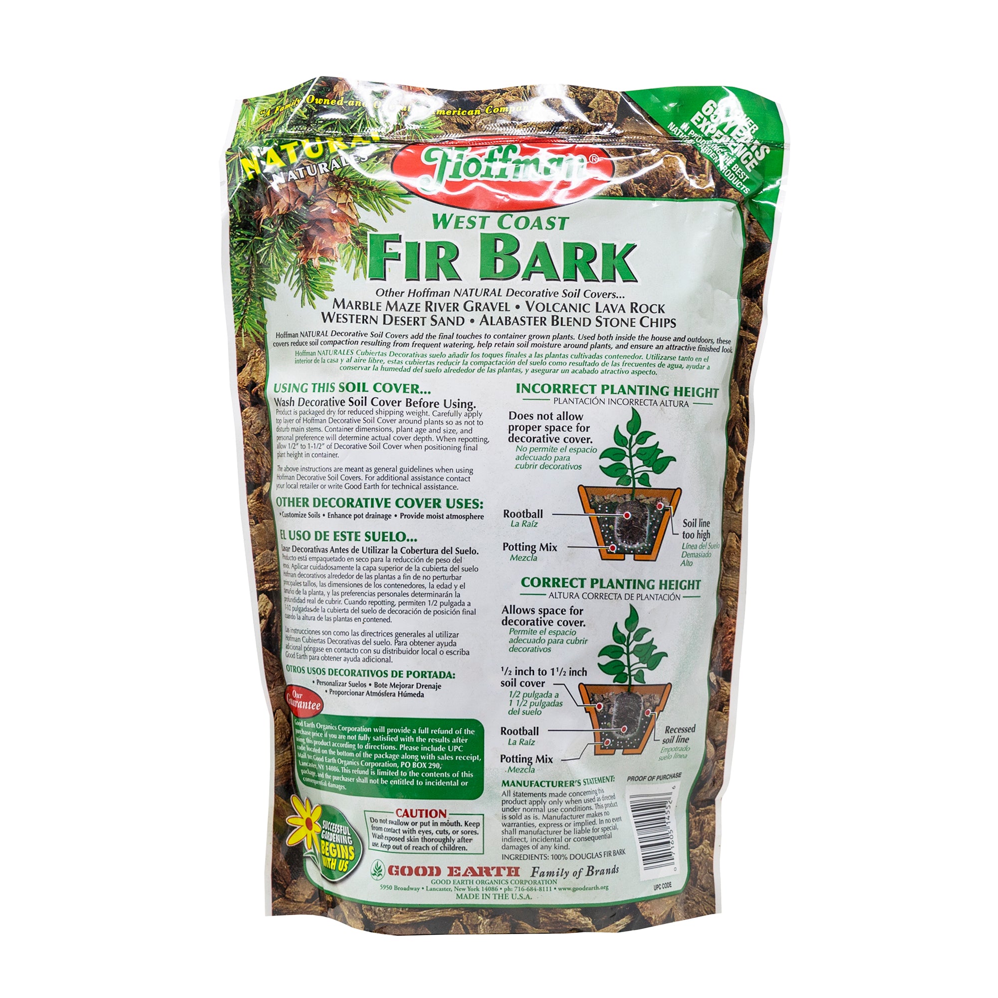 Hoffman West Coast Fir Bark — Decorative Moisture-Retaining Soil Cover for Plants — 2 qt