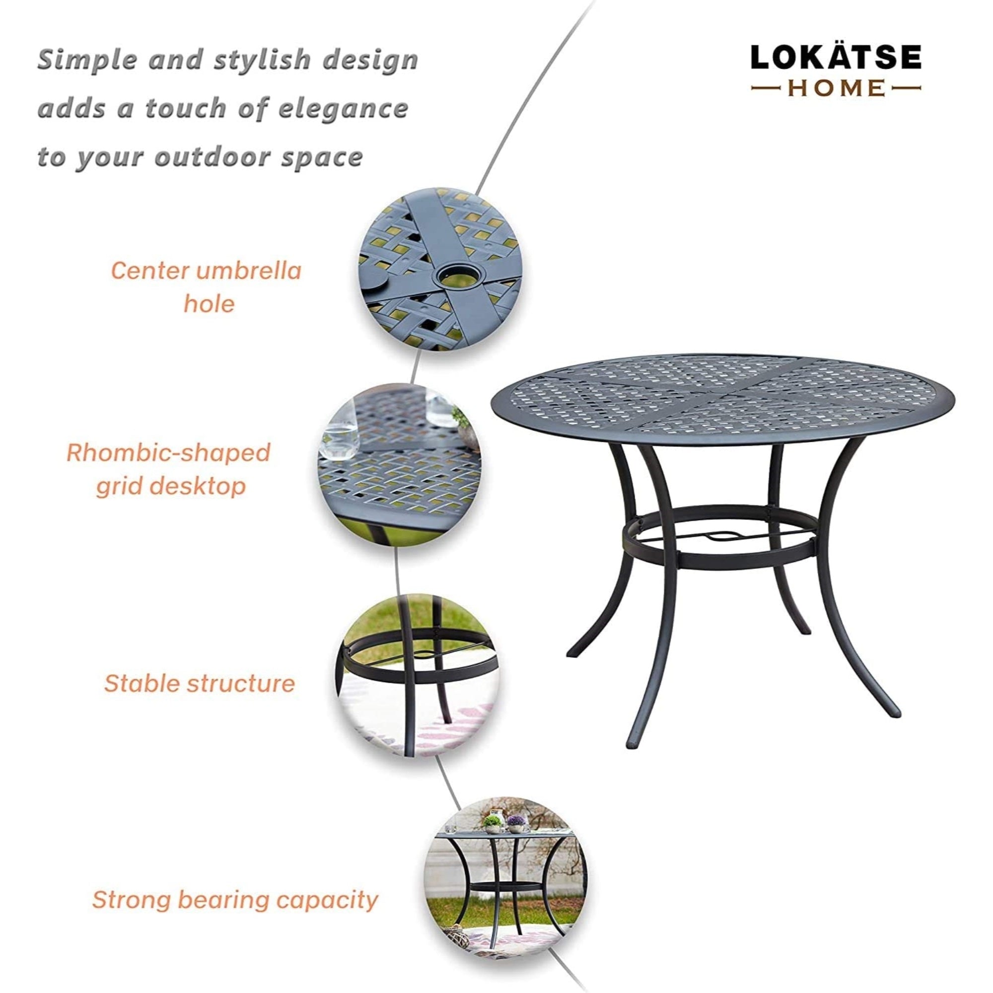 Garden Elements 5-Piece Outdoor Patio Dining Set – 42" Table & 4 Chairs w/ Cushions, Weather-Resistant Steel, Black/Gray