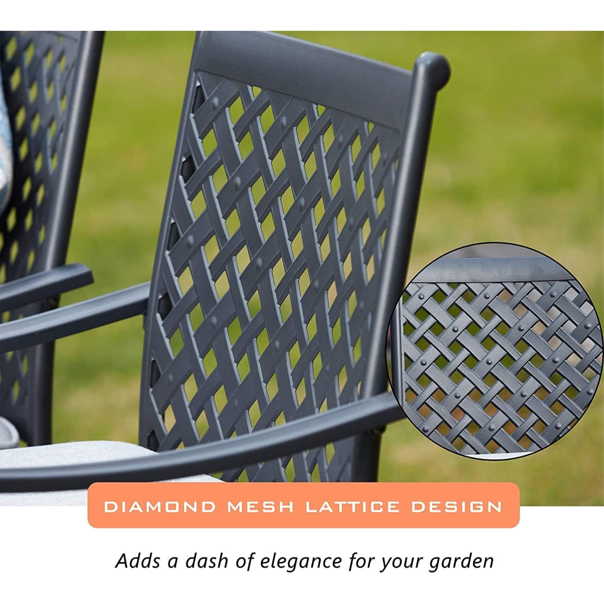 Garden Elements 5-Piece Outdoor Patio Dining Set – 42" Table & 4 Chairs w/ Cushions, Weather-Resistant Steel, Black/Gray