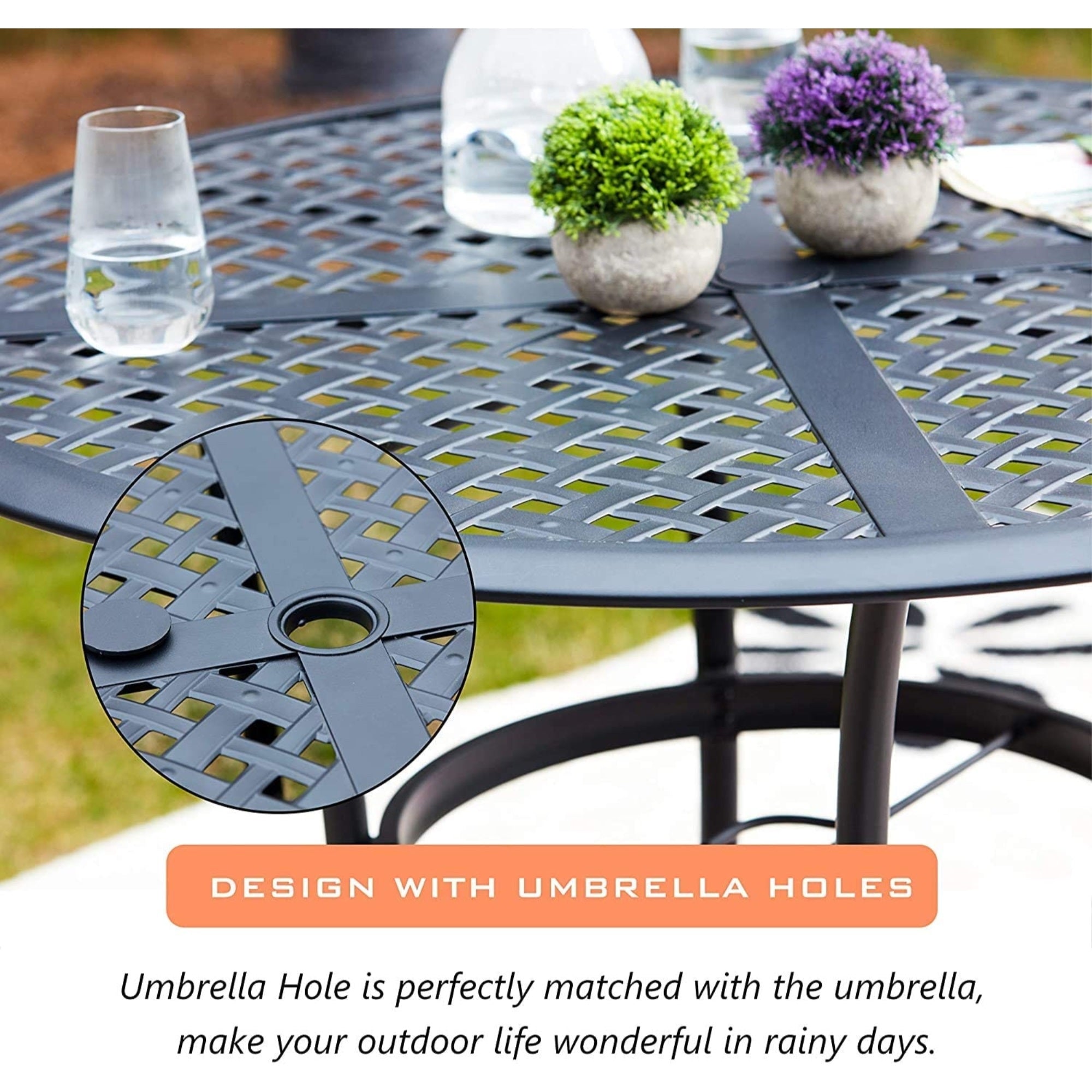 Garden Elements 5-Piece Outdoor Patio Dining Set – 42" Table & 4 Chairs w/ Cushions, Weather-Resistant Steel, Black/Gray