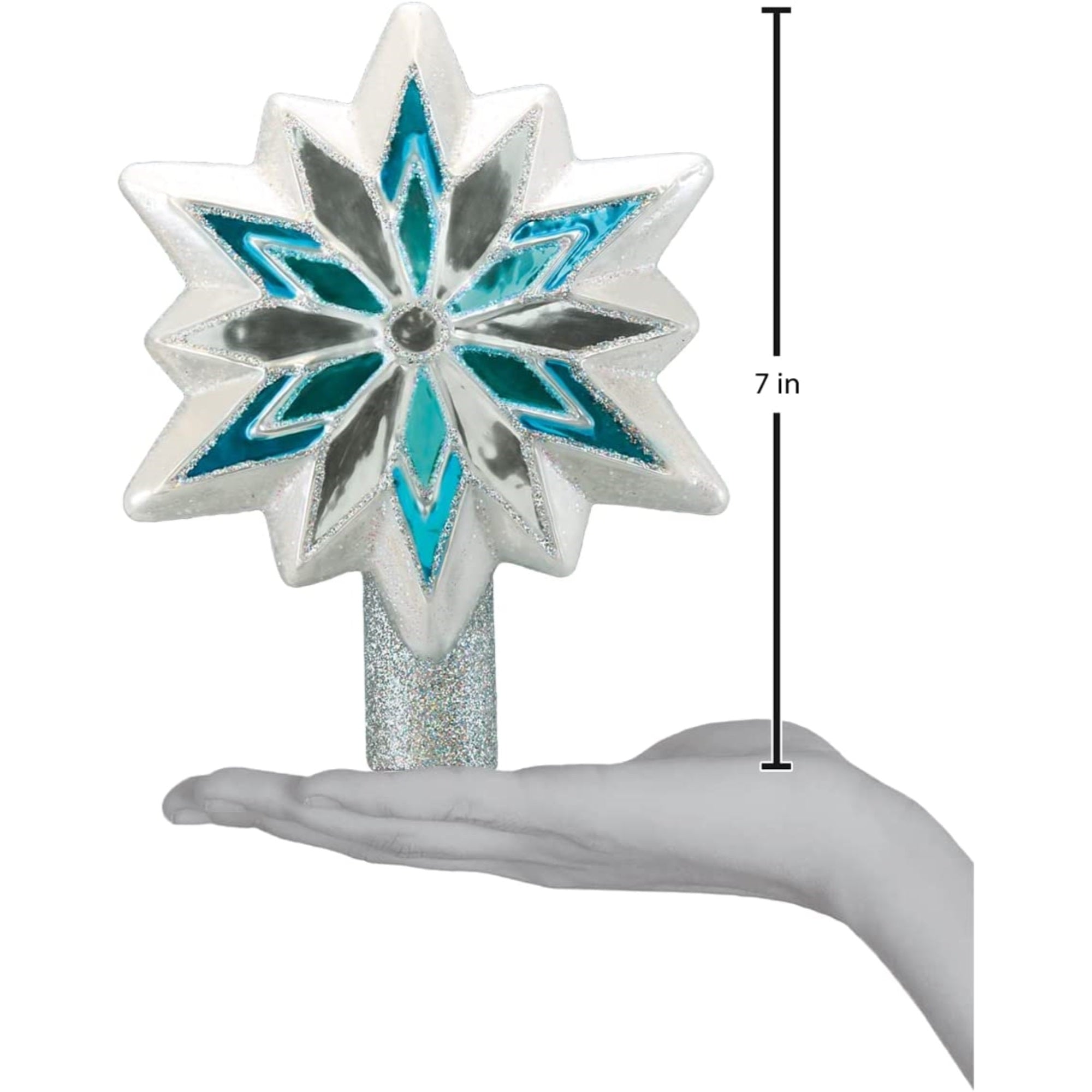 Old World Christmas Glass Blown Snowflake Tree Topper Blue, 7"