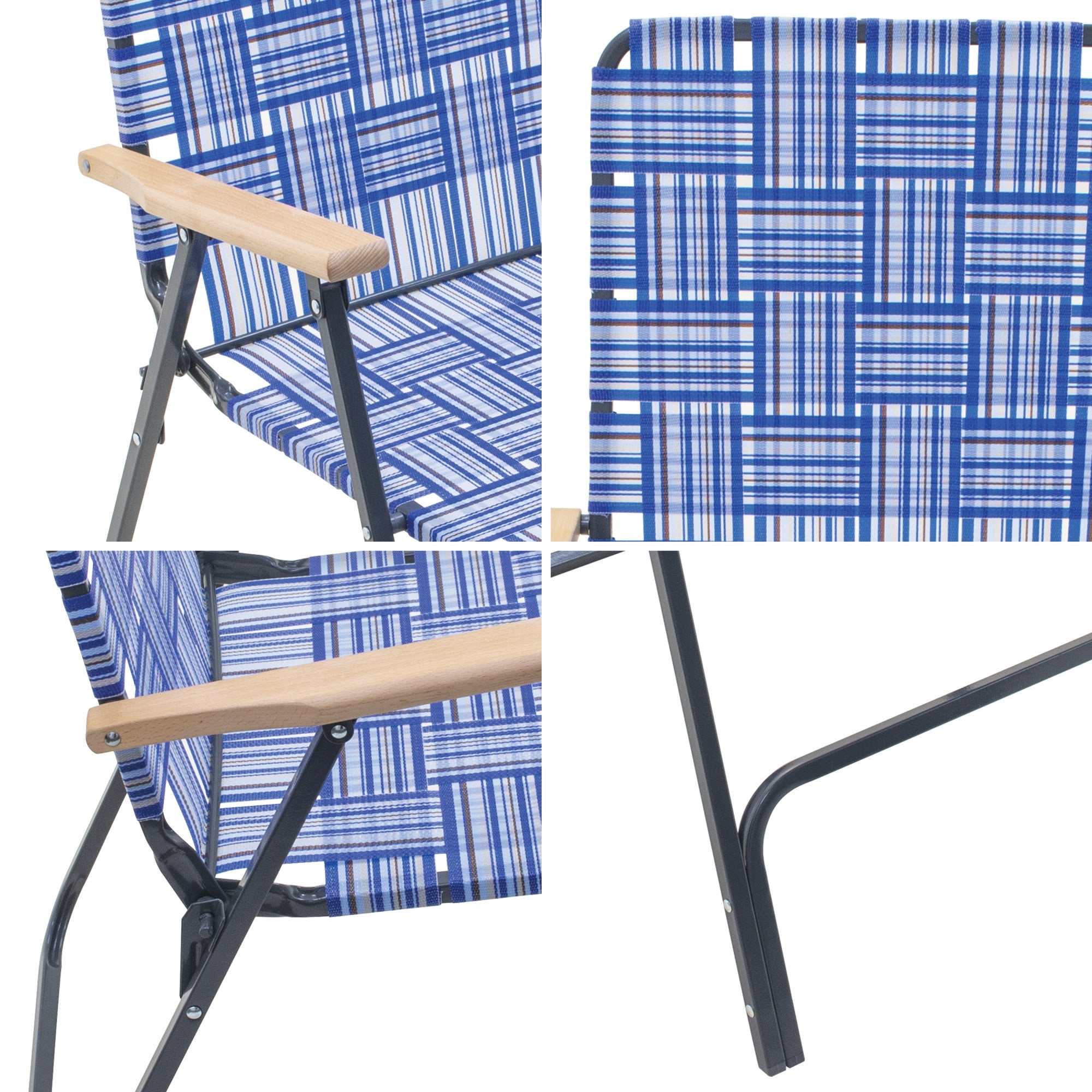 Garden Elements Steel Frame Outdoor Folding Patio/Camping Chair with Woven Seat & Wooden Arm Rests (Pack of 2)
