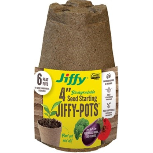 Jiffy 4″ Round Biodegradable Peat Seed Starter Pots — OMRI-Listed (Pack of 6)