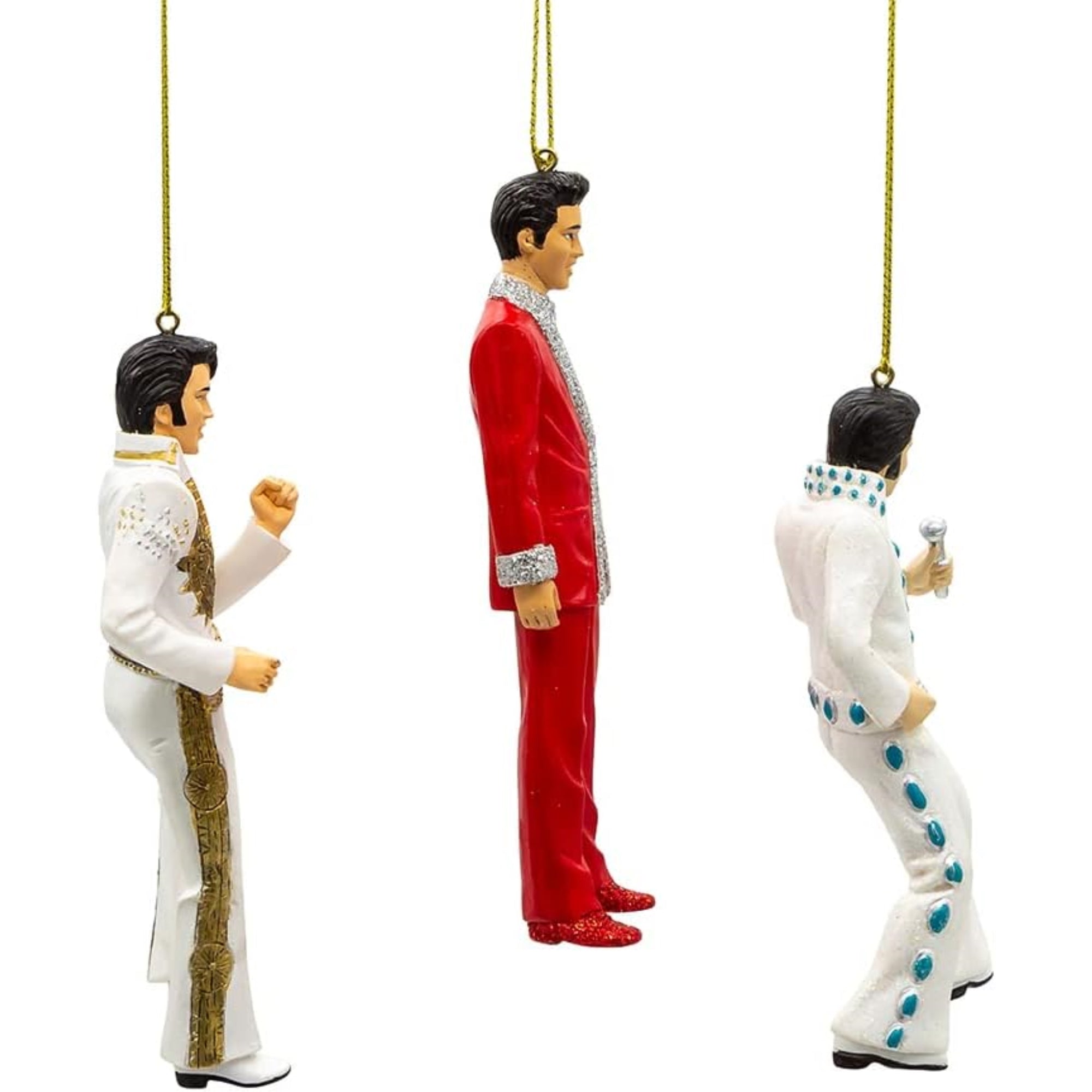 Kurt Adler Resin Hanging Christmas Ornaments, Elvis Iconic Poses, 5" (3-Piece Set)