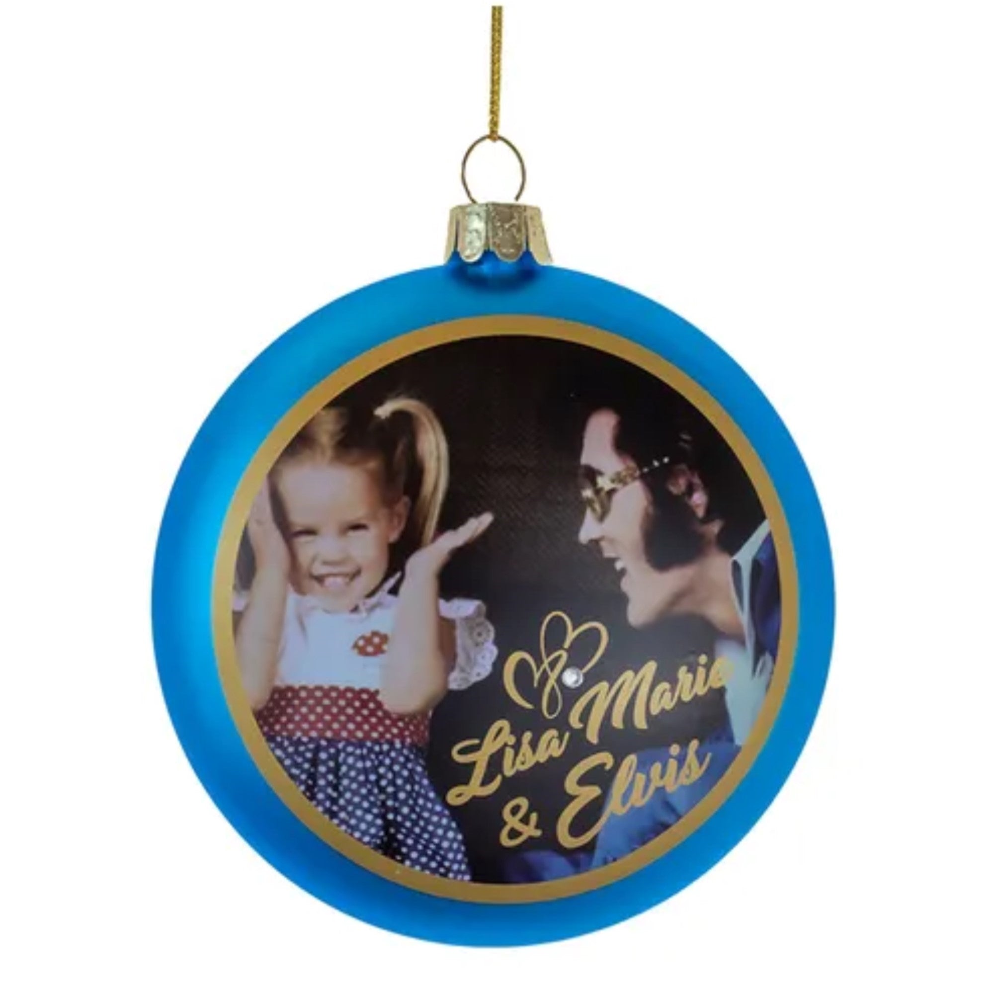 Kurt Adler Glass Ornament for Christmas Tree, Elvis Presley and Lisa Marie Disc