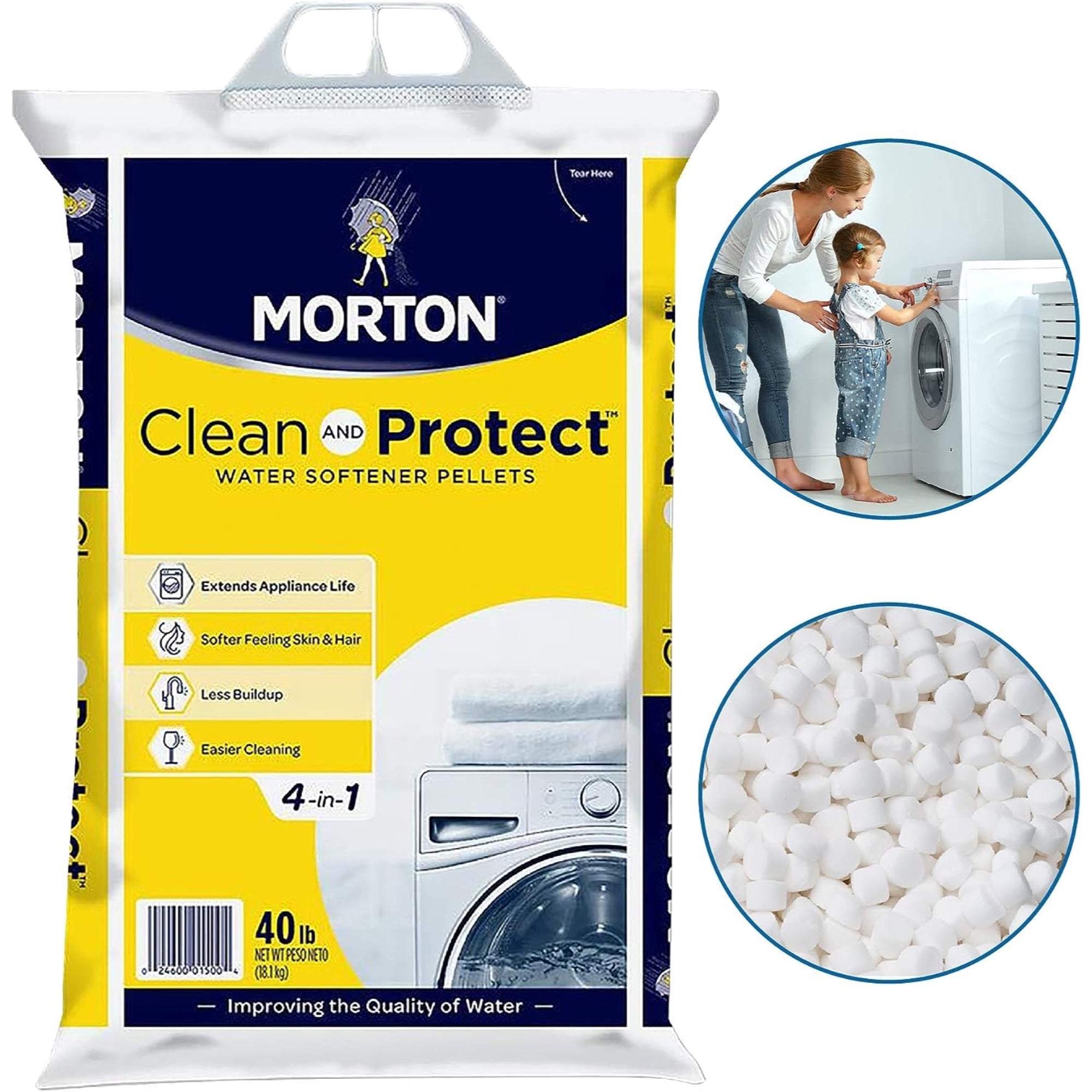 Morton Clean and Protect Water Softening Pellets, 4-in-1 Benefits, 40lbs
