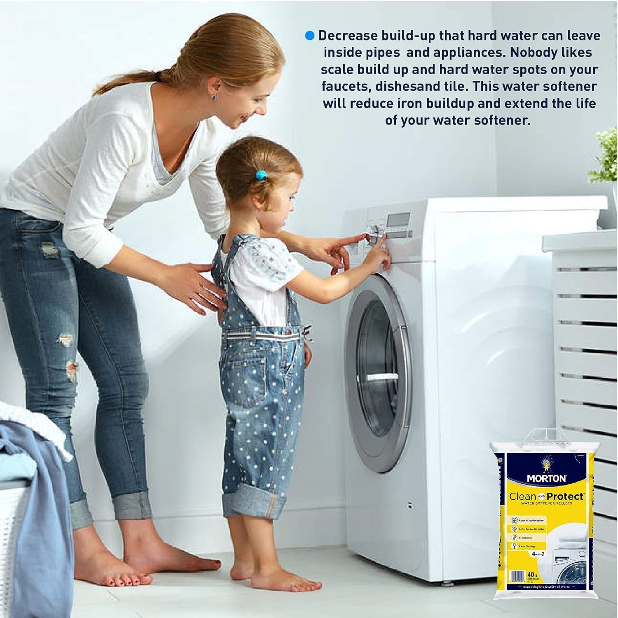 Morton Clean and Protect Water Softening Pellets, 4-in-1 Benefits, 40lbs