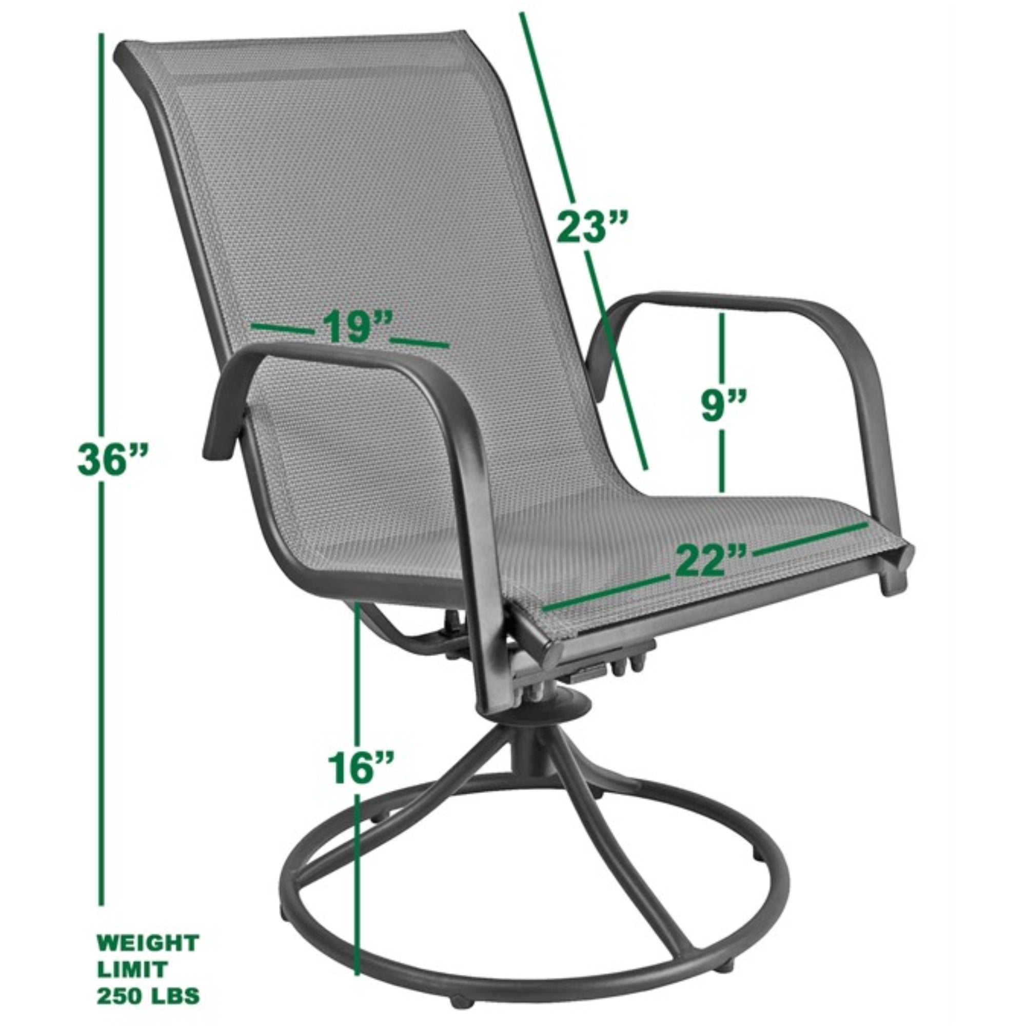 Garden Elements Patio Swivel Rocker Chairs (Set of 2) – Weather-Resistant Powder-Coated Steel Frame and Breathable Fabric – Gray