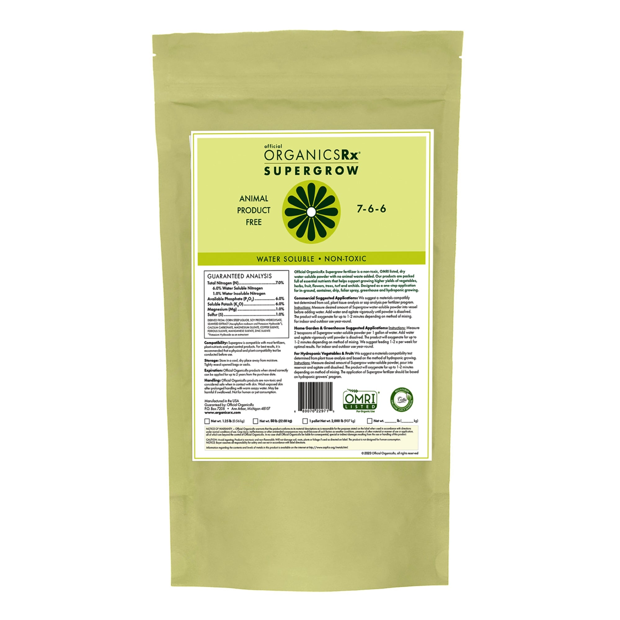 Official OrganicsRx Supergrow 7-6-6 Fertilizer Powder for Garden Plants