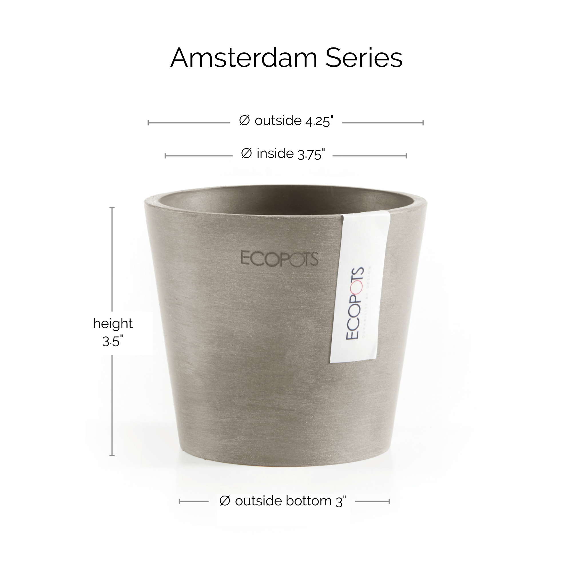 Ecopots Amsterdam Mini Durable Modern Round Recycled-Based Composite Flower Pot Planter