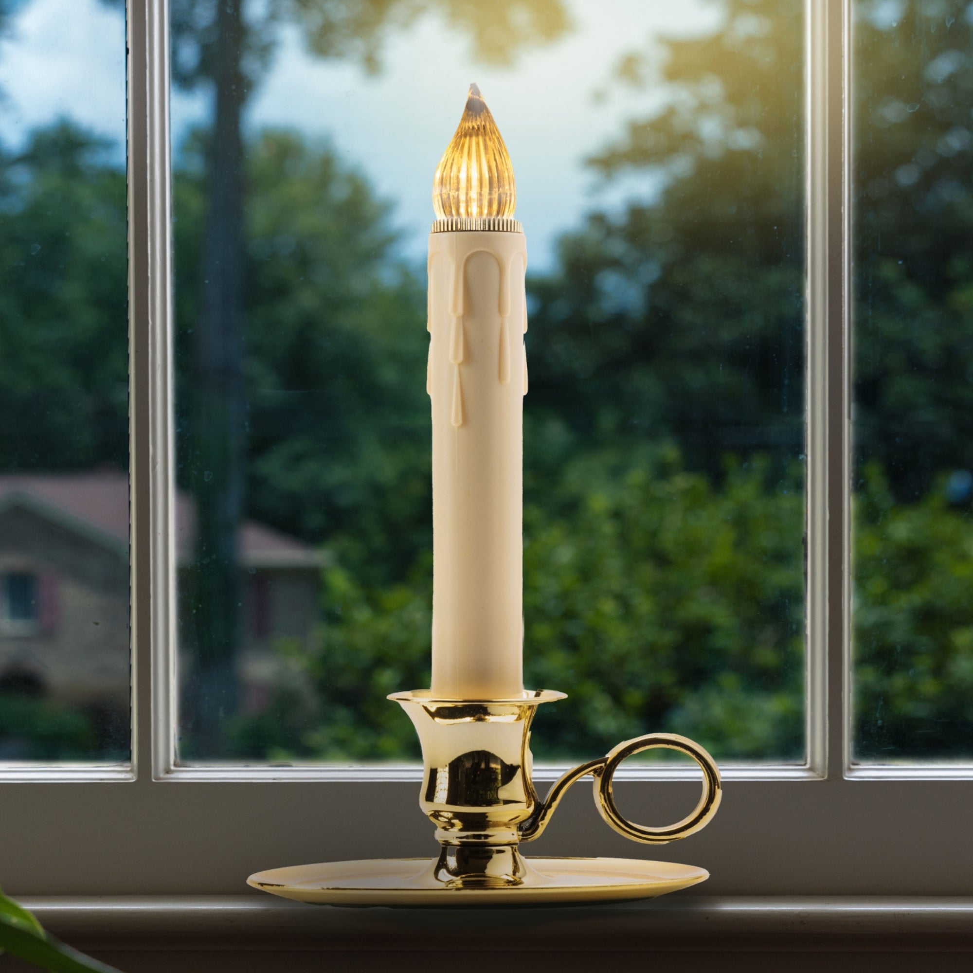 IMC Williamsburg B/O LED Candle with On/Off Sensor, Wax Drip, Brass, 9", Pack of 4