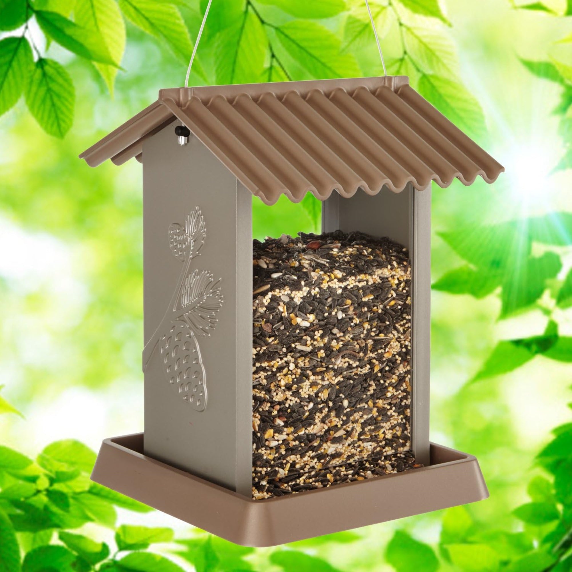 North States Pinecones Rustic Hopper Bird Feeder — 4.25 lb Seed Capacity