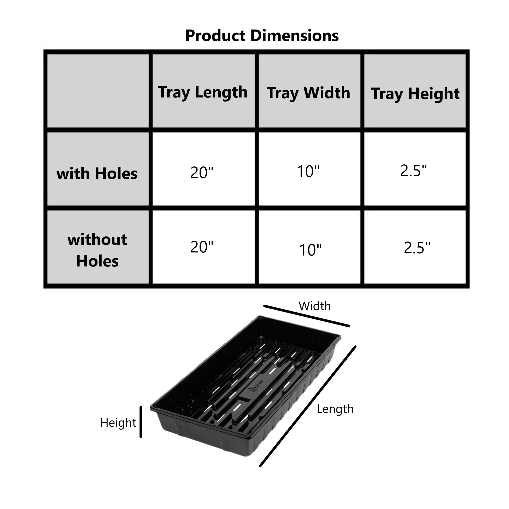 SUNPACK 10” x 20” Indoor Gardening Extra Strength Plastic Seeding Tray for Greenhouses, Black, 2.5"